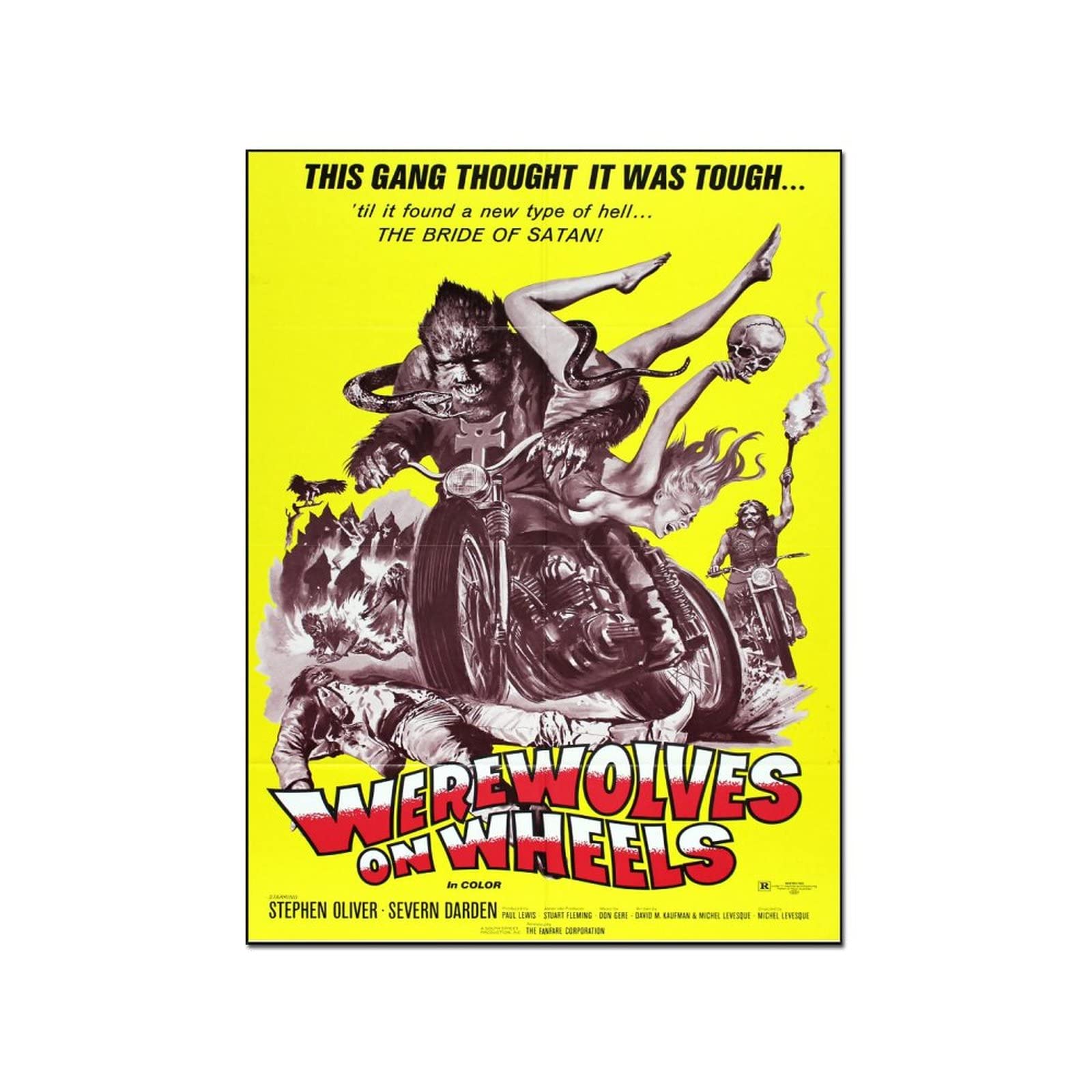 Vintage Werewolves on Wheels 1971 Horror Movie Poster - Halloween Decor, Gothic Wall Art, Canvas Print (16x20 Inches, 40x51cm) - Perfect for Horror Themed Rooms, Home Theater Decor & Halloween Party Decoration
