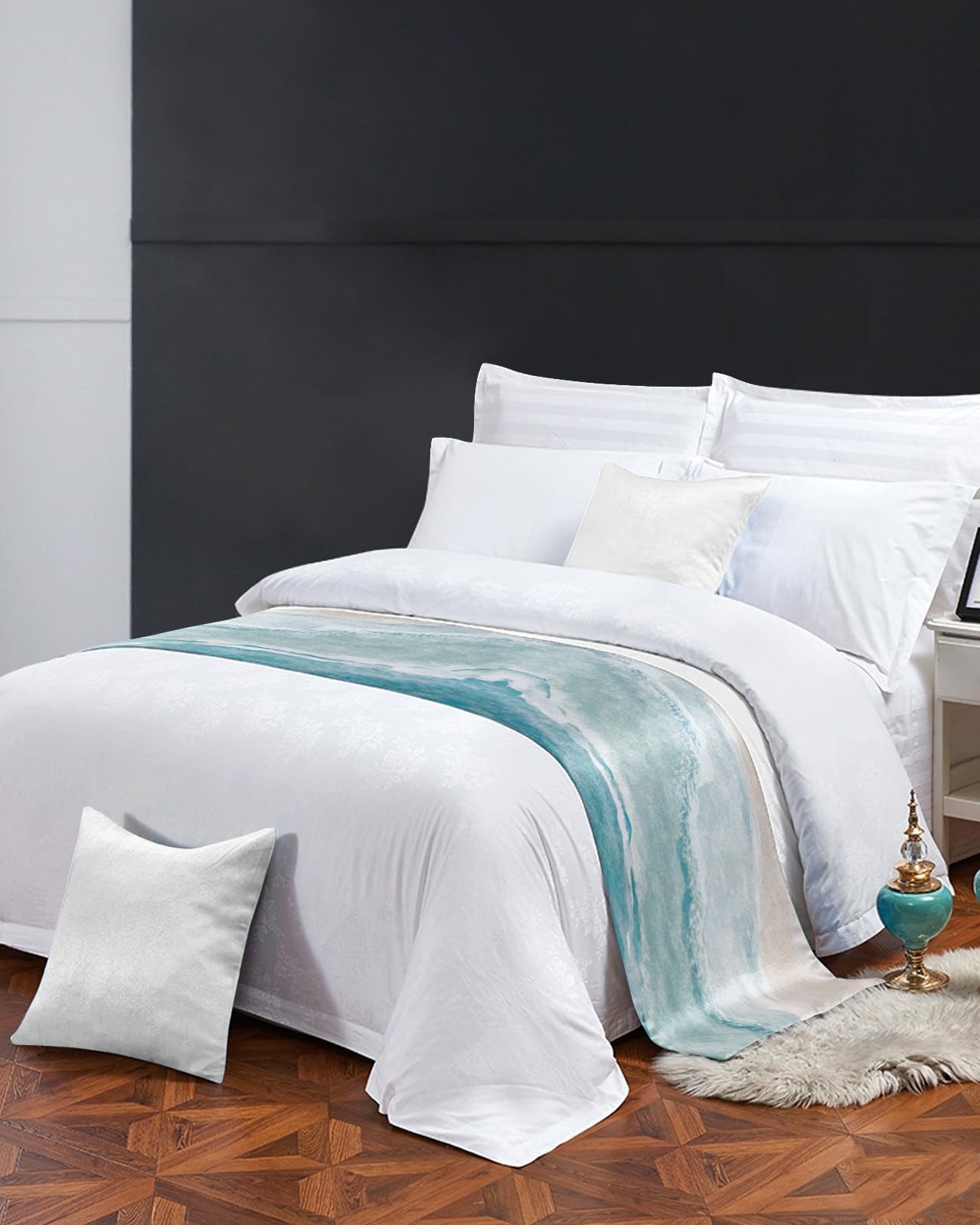 King Size Summer Beach Bed Runner - Ocean Coastal Bed Throw for Foot of Bed, Nautical Seaside Decor | Perfect for Beach House, Coastal Bedroom & Vacation Home Decor