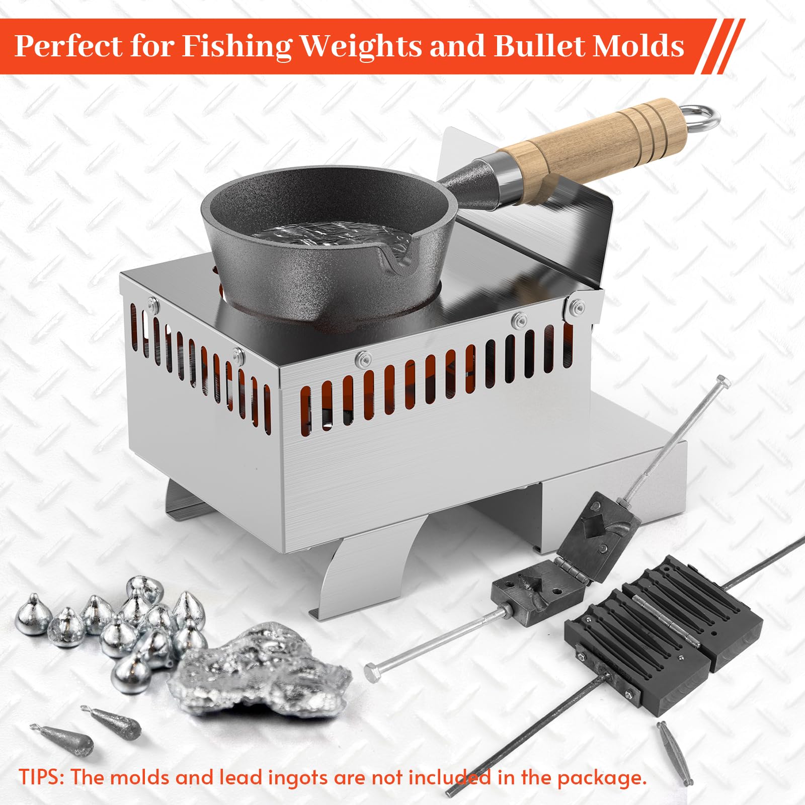 Electric Lead Melting Pot for Fishing Weights & Bullet Molds - 5lbs Capacity, Detachable Stainless Steel Base - Perfect for DIY Fishing Sinkers, Ammo Reloading & Metal Casting at Home