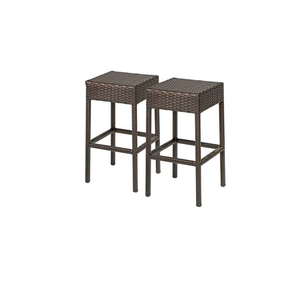 TK Classics BARTABLE 6 Barbados 7-Piece Outdoor Wicker Patio Bar Set with Backless Barstools - Espresso Brown Rattan Furniture for Poolside, Deck, Garden & Backyard Entertaining
