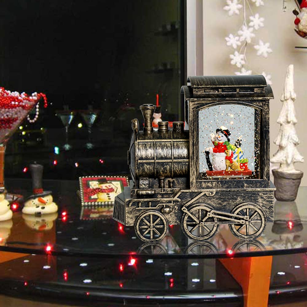 Eldnacele Battery Operated Christmas Train Snow Globe Lantern with Snowman - Musical Water Glittering Lantern with 6H Timer - Perfect Holiday Table Centerpiece, Home Decor & Gift for Christmas, Parties & Winter Celebrations