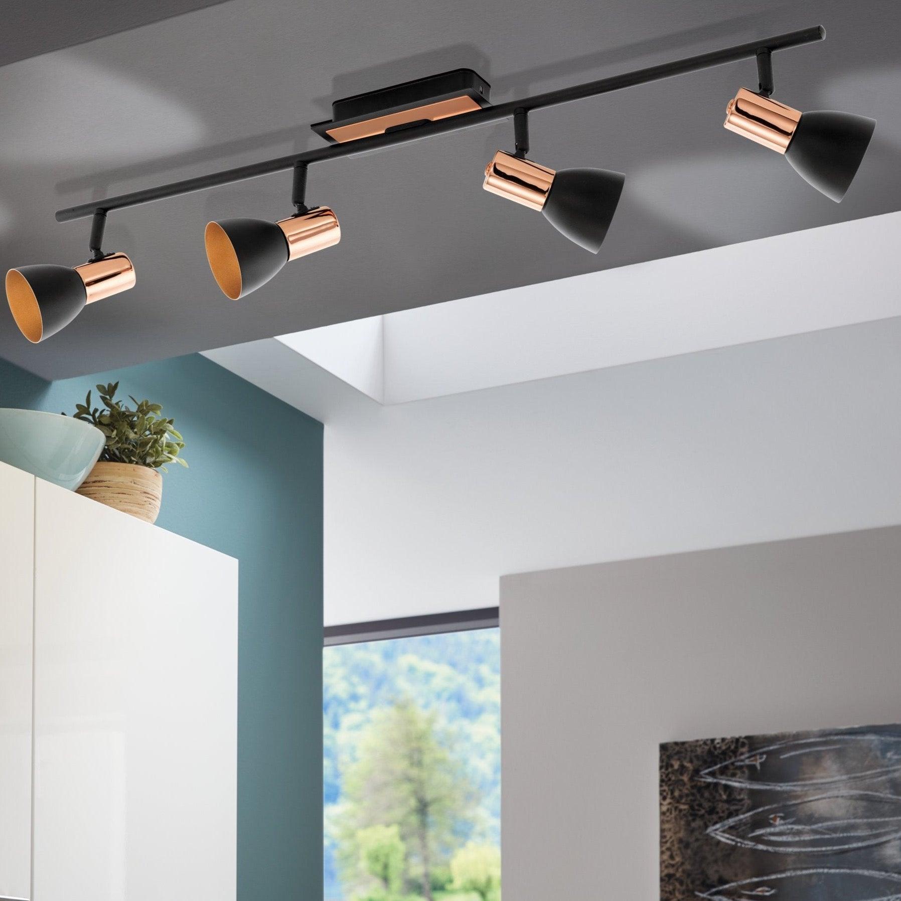 Eglo Barnham 4-Light Industrial Pendant Light - Copper & Black Finish - Modern Farmhouse Lighting for Kitchen Island, Dining Room, or Bar Counter