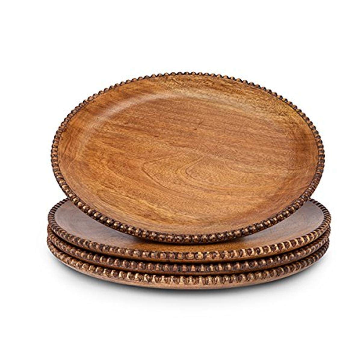 Mango Wood Beaded Charger Plate - 14 Inch Round Natural Brown Placemat for Dining Table Decor - Rustic Home Decor for Weddings, Parties, and Farmhouse Style Dining