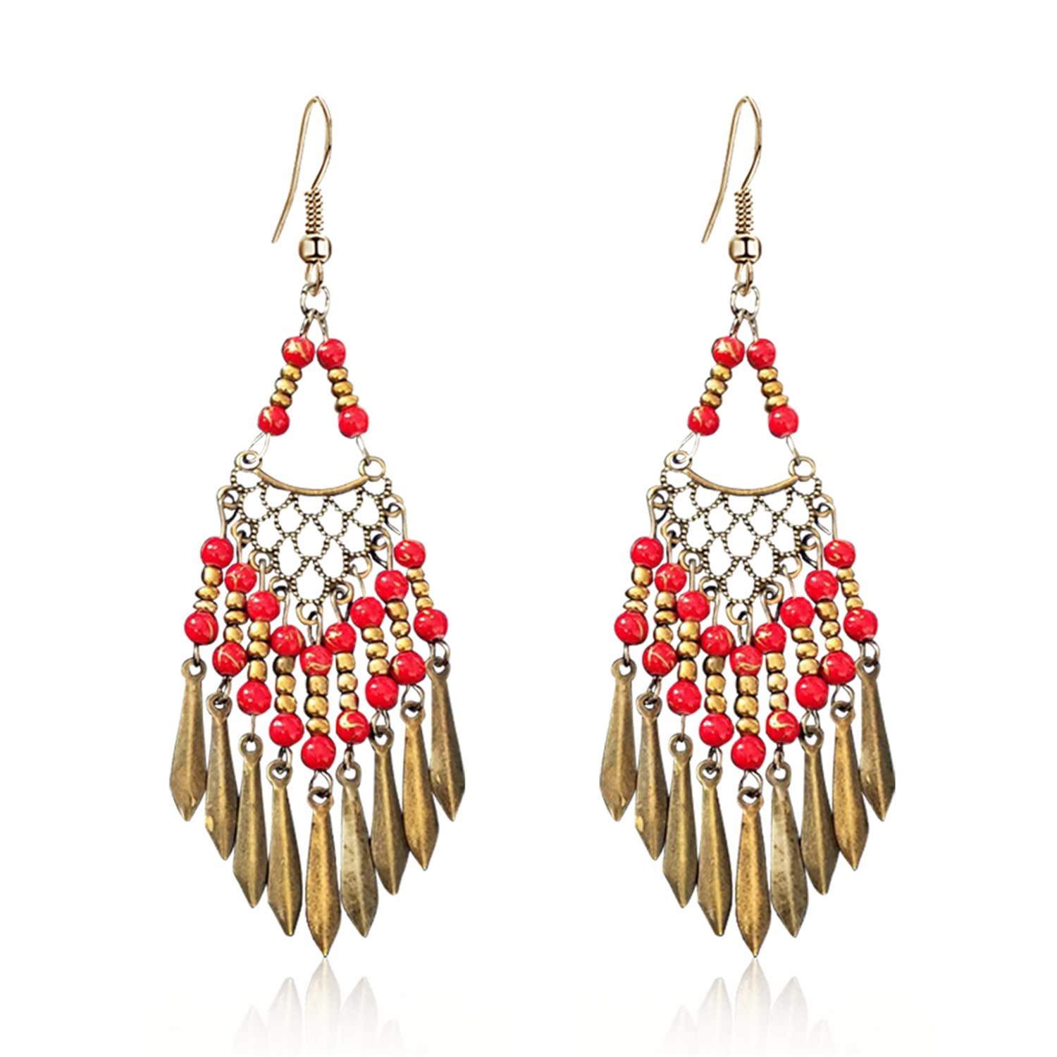 Handmade Vintage Bohemian Long Tassel Drop Earrings for Women - Colorful Beaded Dangle Tribal Chandelier Earrings with Geometric Hook - Perfect for Festivals, Parties and Statement Jewelry Gifts