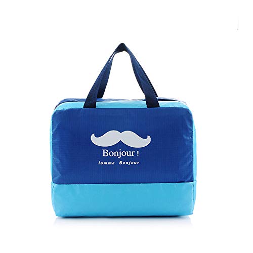 **Waterproof Beach Bag with Dry Wet Separation - Large Capacity Swim Bag for Men & Women - Custom Storage for Bathing, Bathrobe & Wash Essentials (Blue Moustache) - Perfect for Pool, Travel & Outdoor Activities**