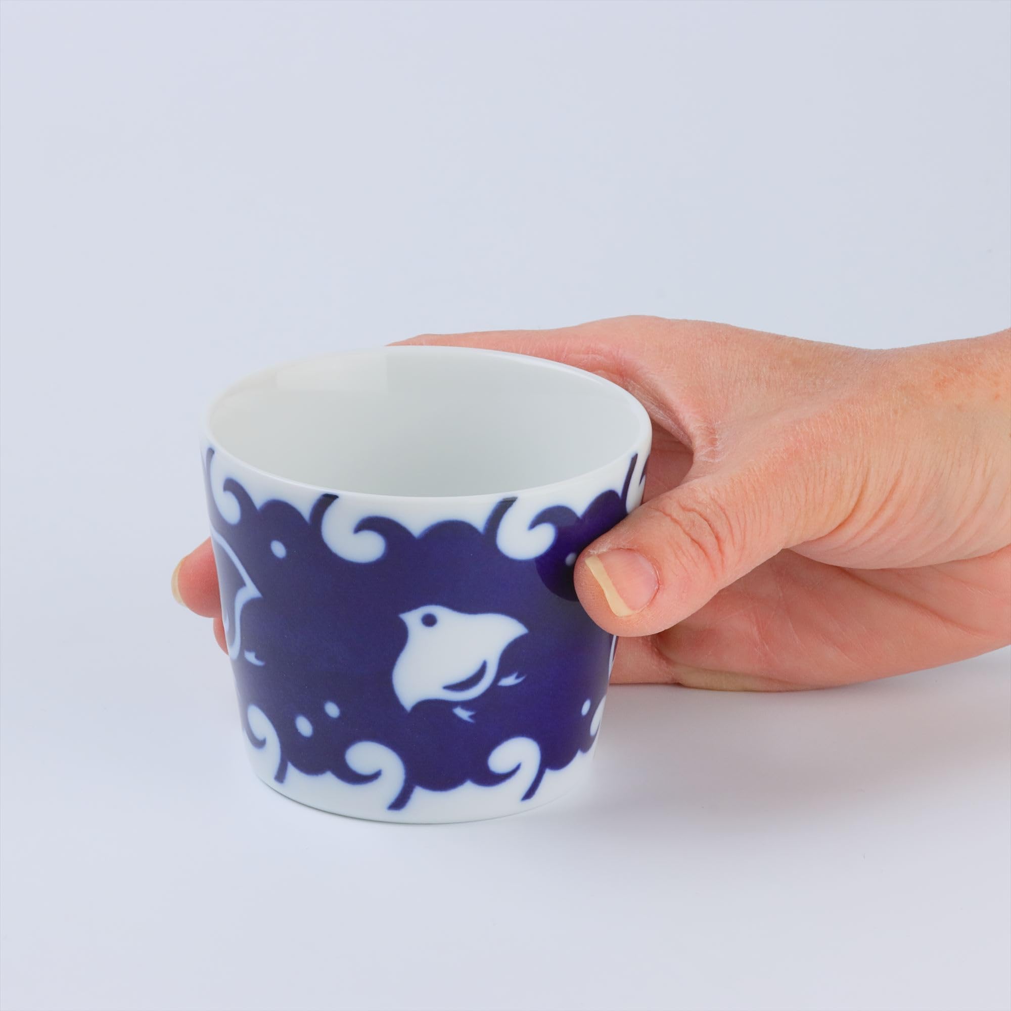Mino Ware CHIDORI Plovers 5-Piece Tea Cup Set - 5.1 fl oz Japanese Ceramic Cups for Tea, Coffee & Bouillon - Indigo Blue Traditional Design (3.1x2.6 inch) - Perfect for Home, Cafe & Gift Giving