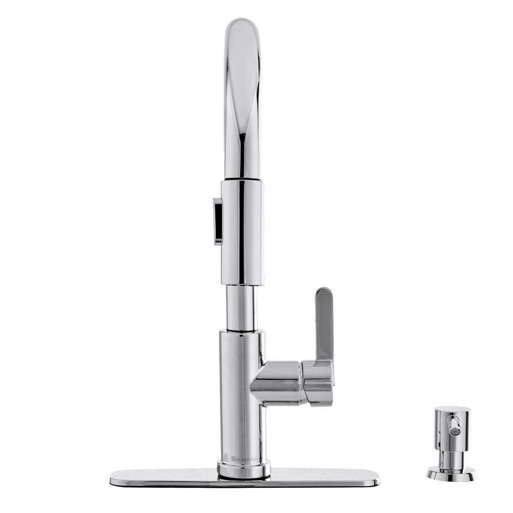 Glacier Bay Paulina Chrome Single-Handle Pull-Down Sprayer Kitchen Faucet with TurboSpray Technology - FastMount Installation & Soap Dispenser Included - Perfect for Modern Kitchens & High-Traffic Homes