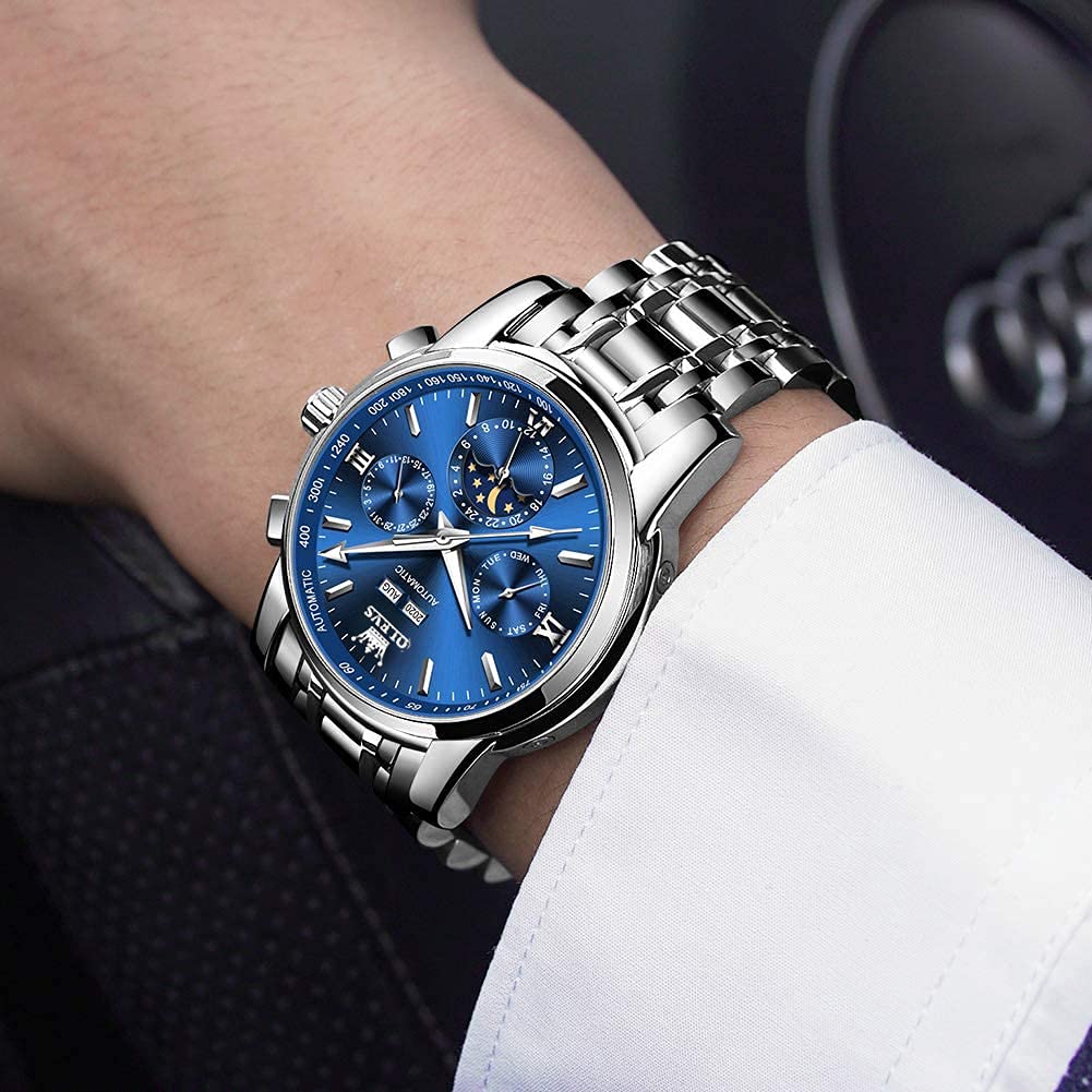 OLEVS Men's Automatic Mechanical Tourbillon Watch - Self Winding Luxury Stainless Steel Waterproof Wristwatch with Luminous Hands & Date Display | Perfect for Business, Formal Events & Everyday Wear
