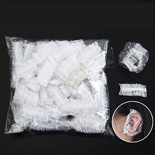 FEORA 200 Pack Waterproof Ear Covers for Shower, Swimming, Hair Dye – Transparent Ear Protectors for Women & Kids – Reusable Bathing Ear Caps for Salon, Spa & Home Use