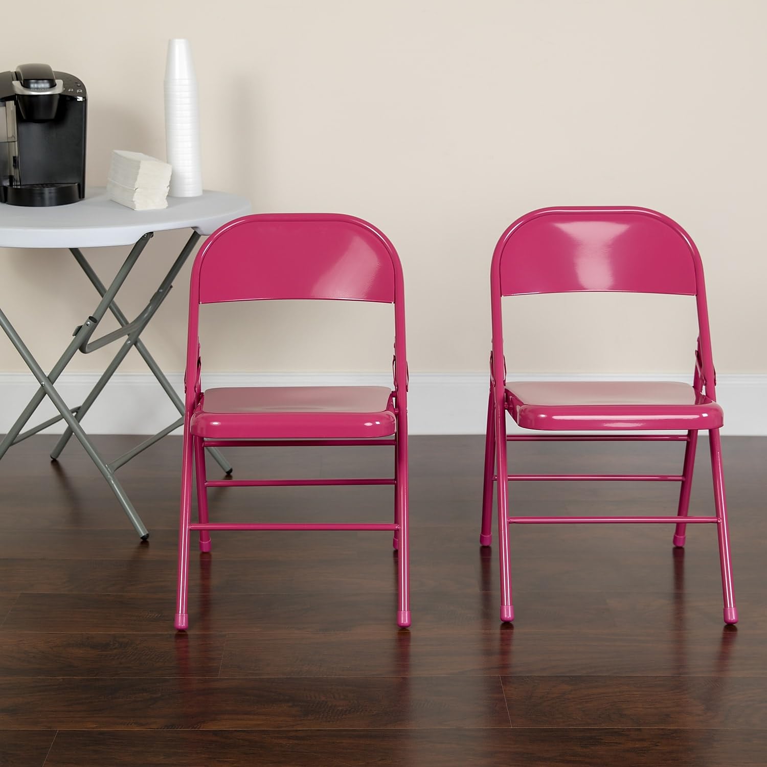 Flash Furniture 2-Pack HERCULES COLORBURST Series Vibrant Fuchsia Metal Folding Chairs - Heavy Duty Triple Braced & Double Hinged Design for Events, Parties, Weddings, and Outdoor Gatherings