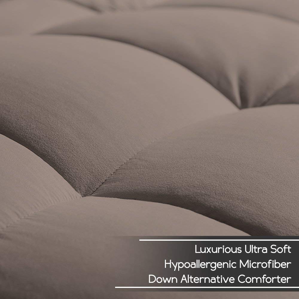 Luxury 8-Piece Hotel Collection Super Soft Goose Down Comforter Set - 300 GSM, 500 Thread Count, 100% Organic Cotton Duvet Cover & Sheet Set - Twin XL Size in Taupe - Perfect for Master Bedrooms, Guest Rooms & Cozy Winter Nights