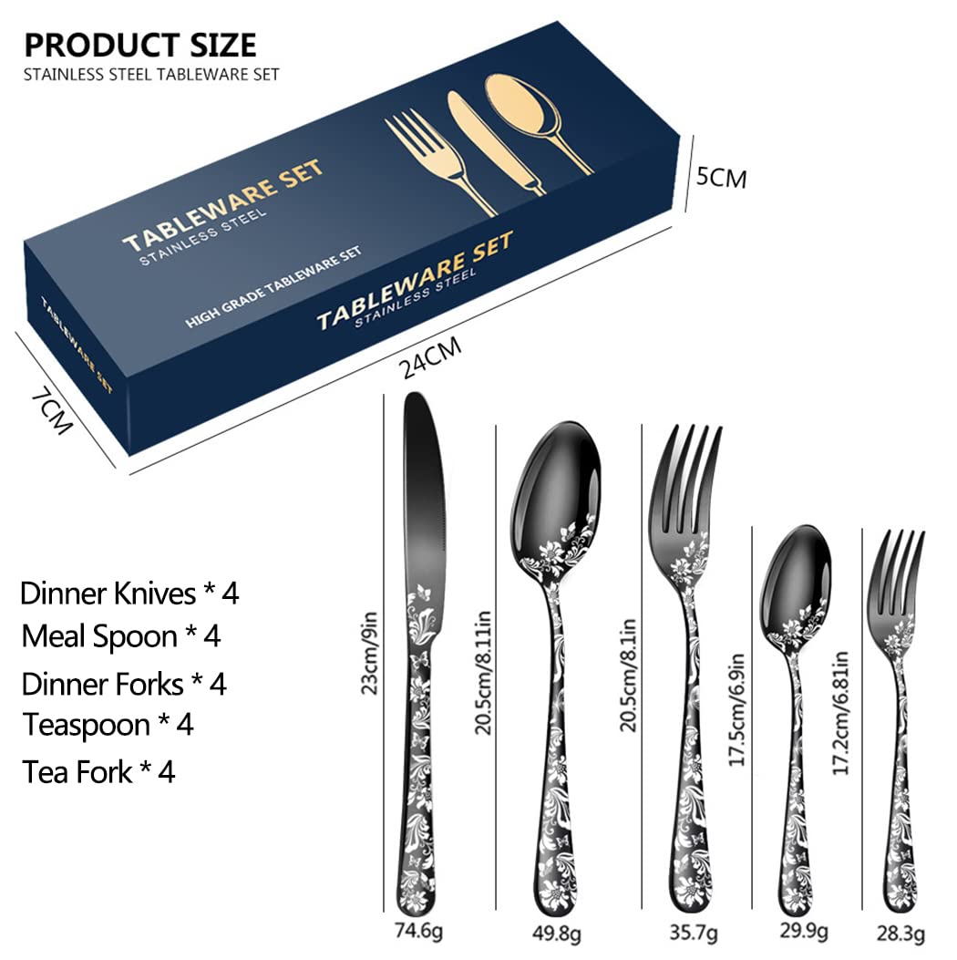 20-Piece Stainless Steel Flatware Set for 4 - Rose Gold Silverware Cutlery with Unique Pattern Design | Includes Dinner Knives, Forks & Spoons | Dishwasher Safe | Perfect for Dining, Entertaining & Everyday Use