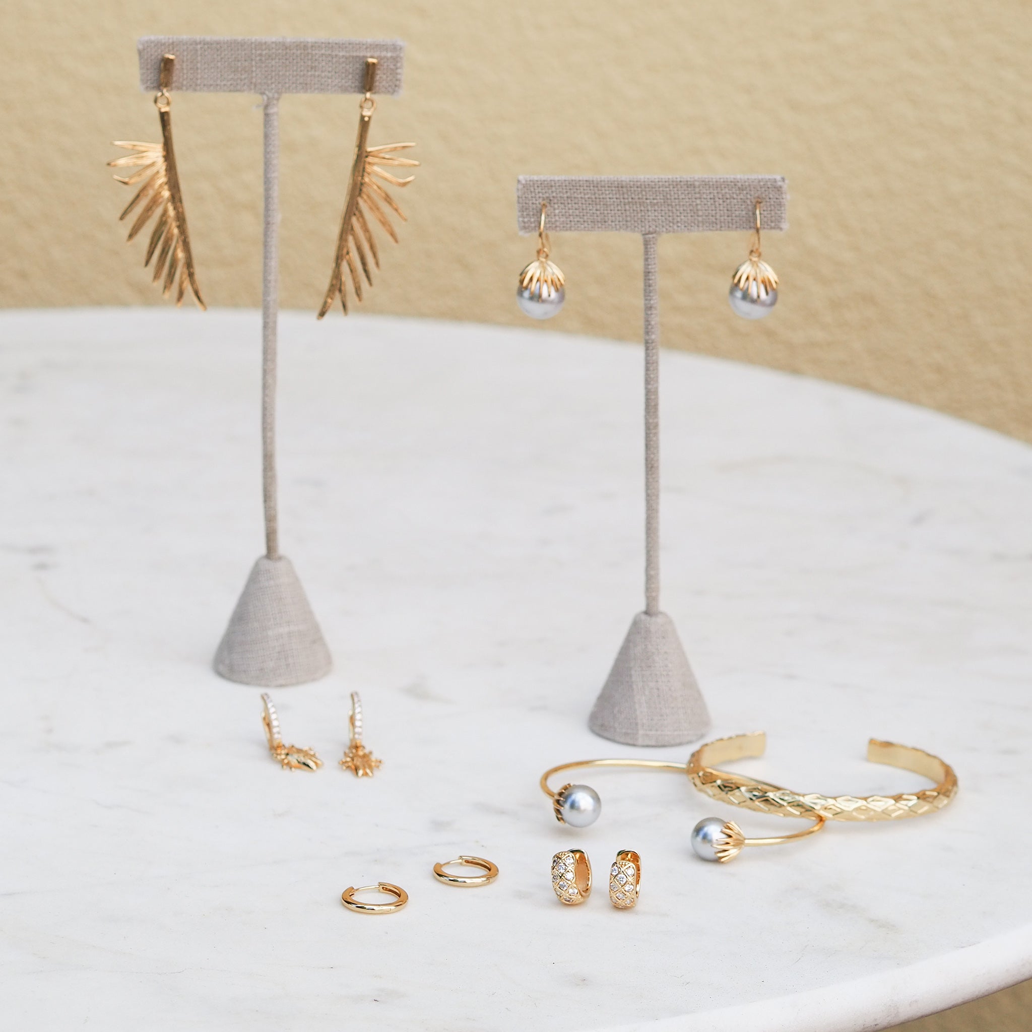Goldbug Collection Pearl Palm Frond Drop Earrings - Elegant Dangling Pearl Earrings for Women, Perfect for Weddings, Parties & Special Occasions
