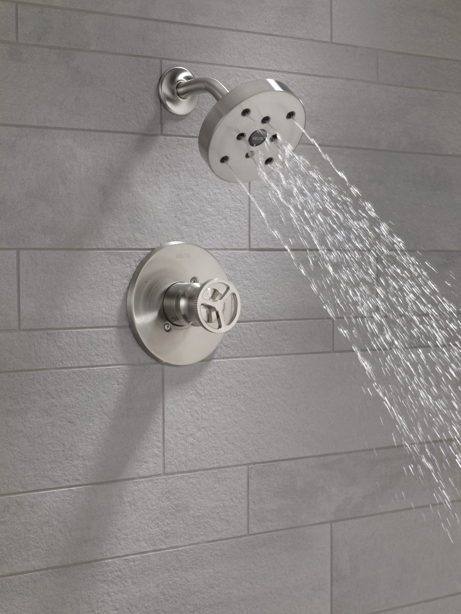 Delta Trinsic 14 Series Single Handle Brushed Nickel Shower Faucet with H2Okinetic Technology - Complete Shower Set Includes Shower Head, Trim Kit & Fixtures (T14258-SS, Valve Sold Separately) - Perfect for Modern Bathroom Renovations & Spa-Like Shower Experience