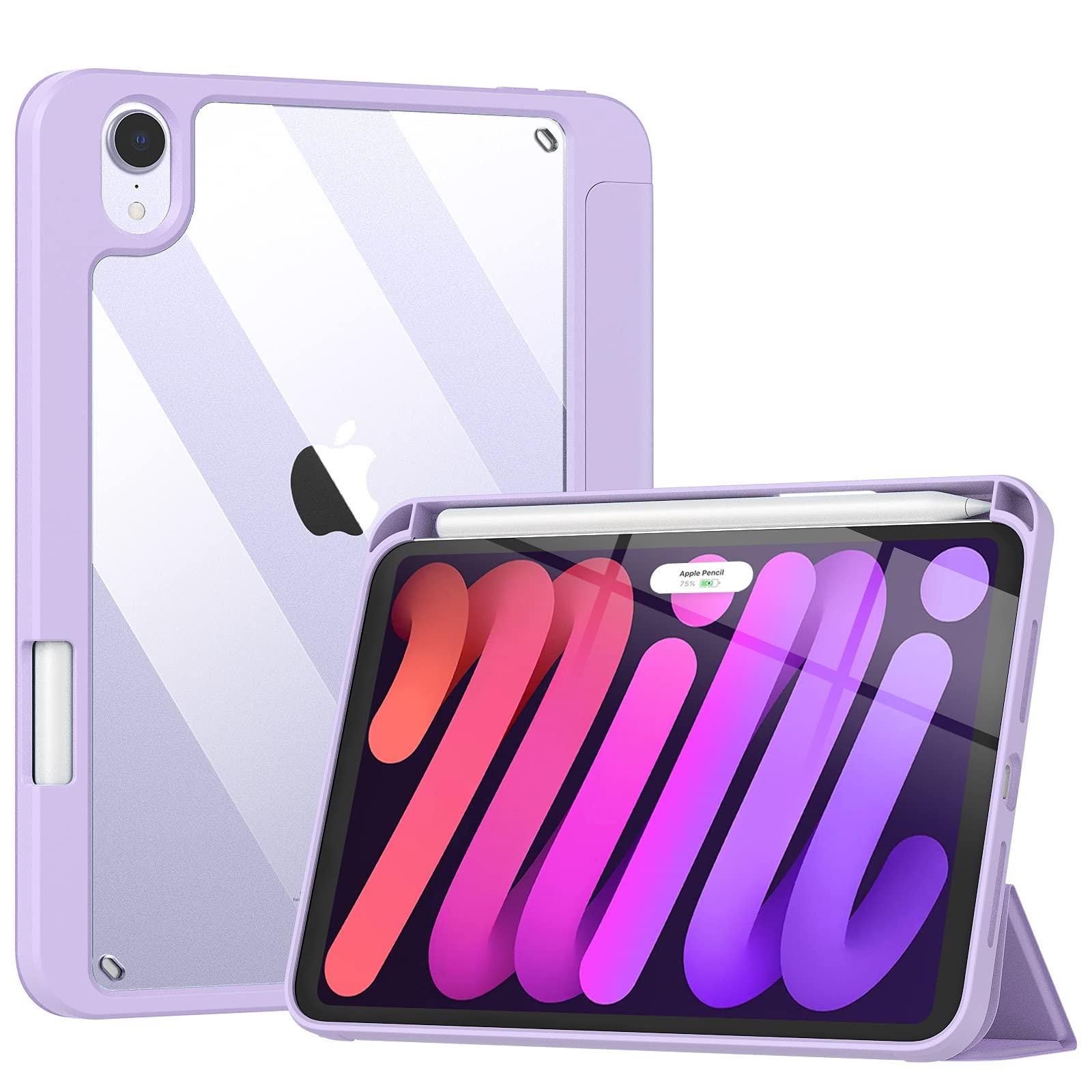 TiMOVO iPad Mini 6 Case (8.3-Inch 2021) with Pencil Holder - Supports Apple Pencil 2 Charging | Trifold Stand Shockproof Clear Hard Back Cover | Taro Purple | Perfect for Work, Travel & Home Use