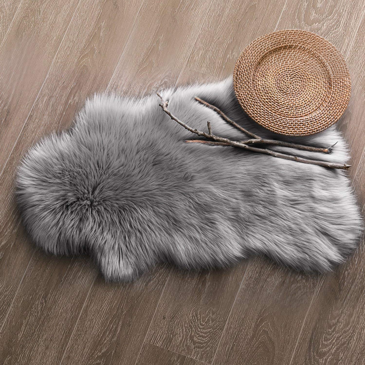Soft Faux Sheepskin Chair Cover - Cozy Grey Fur Couch Cover & Area Rug for Living Room, Bedroom, Sofa - Warm Home Decor for Winter, Perfect for Relaxing by the Fireplace