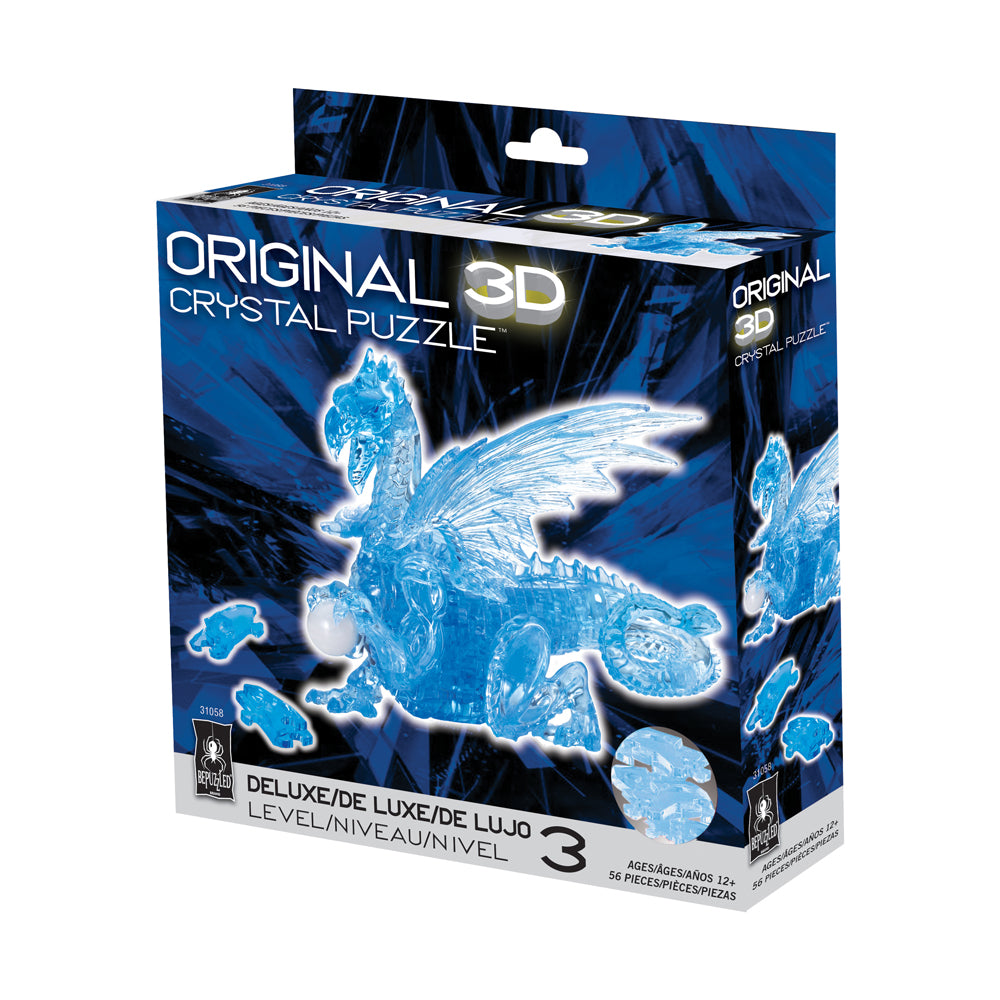 BePuzzled Blue Dragon 3D Crystal Puzzle - 56 Piece Brain Teaser Puzzle for Adults & Teens - Perfect for Stress Relief, Gifts & Family Game Night