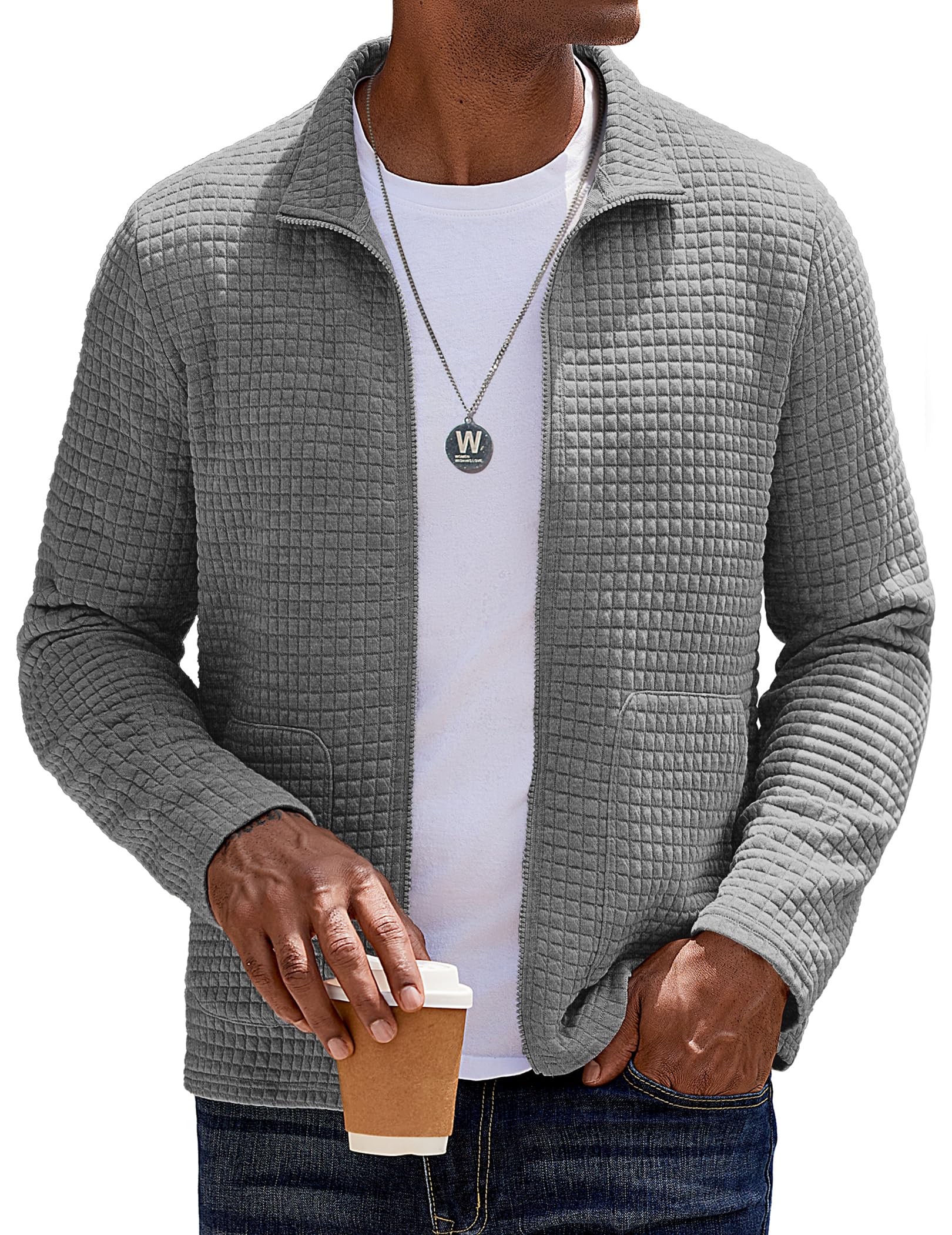 COOFANDY Men's Lightweight Varsity Jacket - Casual Bomber Jacket with Waffle Texture & Zip-Up Front Pockets | Perfect for Spring/Fall Outerwear, College Campus Style & Streetwear Fashion
