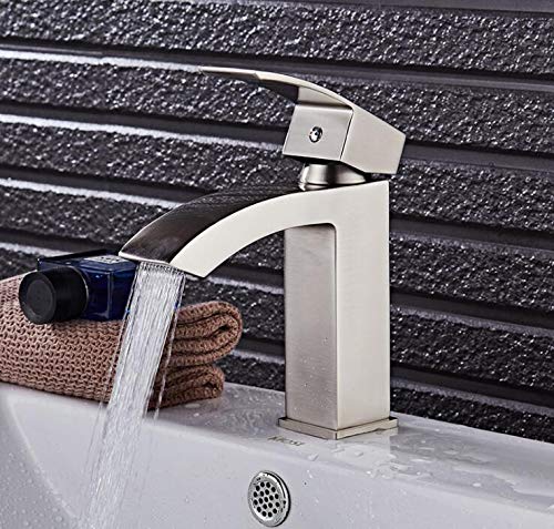 Modern Single Handle Bathroom Sink Faucet - Brushed Nickel One Hole Deck Mount Lavatory Faucet (Model FC1030) for Bathroom, Powder Room & Guest Bath Renovation