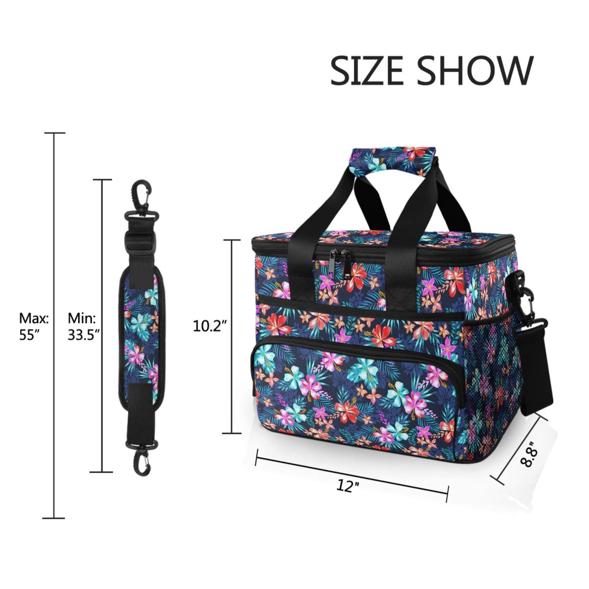 15L Leakproof Insulated Cooler Lunch Bag for Office, Work, Picnic, Hiking & Beach - Reusable Lunch Box Organizer with Adjustable Shoulder Strap - Tropical Palm Flower Design - Perfect for Meal Prep, Camping & Outdoor Adventures