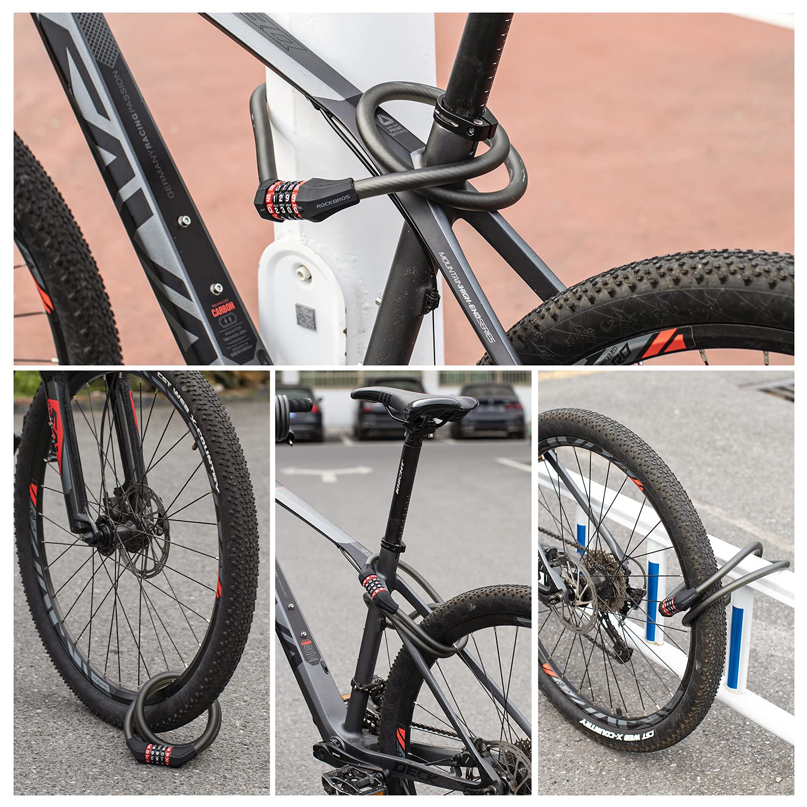 ROCKBROS 180cm Folding Bike Lock with 5-Digit Combination Code - 15mm Thick Anti-Theft Cable for Bicycles, Scooters & Motorcycles - Perfect for Urban Commuting & Outdoor Adventures