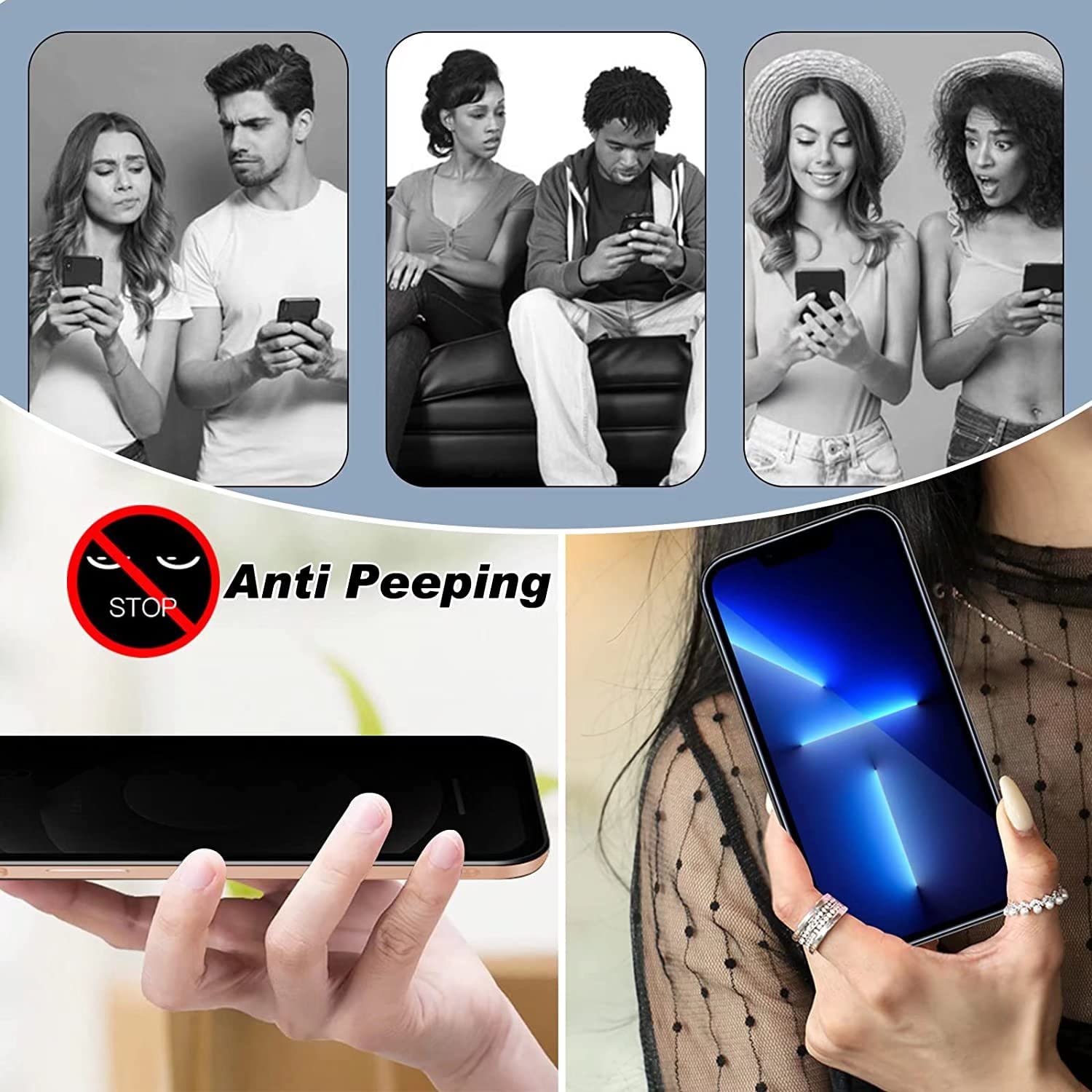 Premium Blue Metal Bumper Case for iPhone 12 Pro Max with Anti-Spy Tempered Glass Screen Protector - 360° Full-Body Protection, Magnetic Mounting & No Signal Interference - Perfect for Work, Travel & Outdoor Adventures