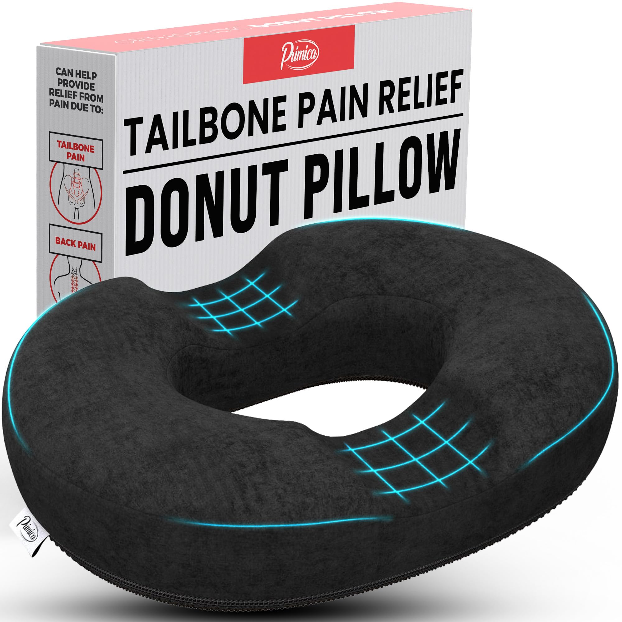 Donut Pillow for Tailbone Pain Relief - Hemorrhoid & Postpartum Cushion for Men & Women - Orthopedic Seat Cushion for Office Chair, Car, Wheelchair - Supports Up to 220 LBS - Perfect for Pregnancy, Surgery & Daily Comfort