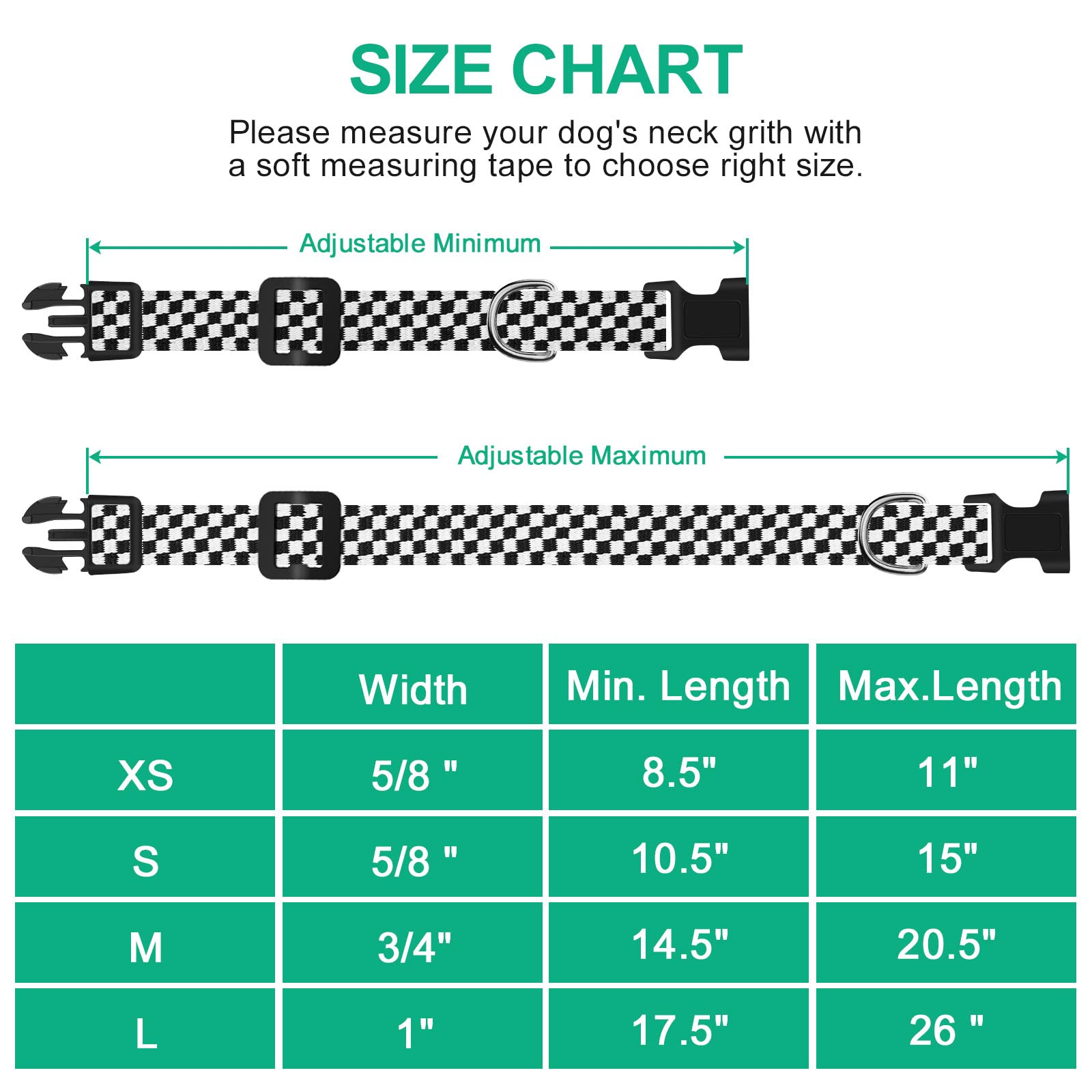 Stylish Checkered Dog Collar - Adjustable & Durable Pet Collar for Small, Medium & Large Dogs - Perfect for Daily Walks, Training & Outdoor Adventures (Large Size)
