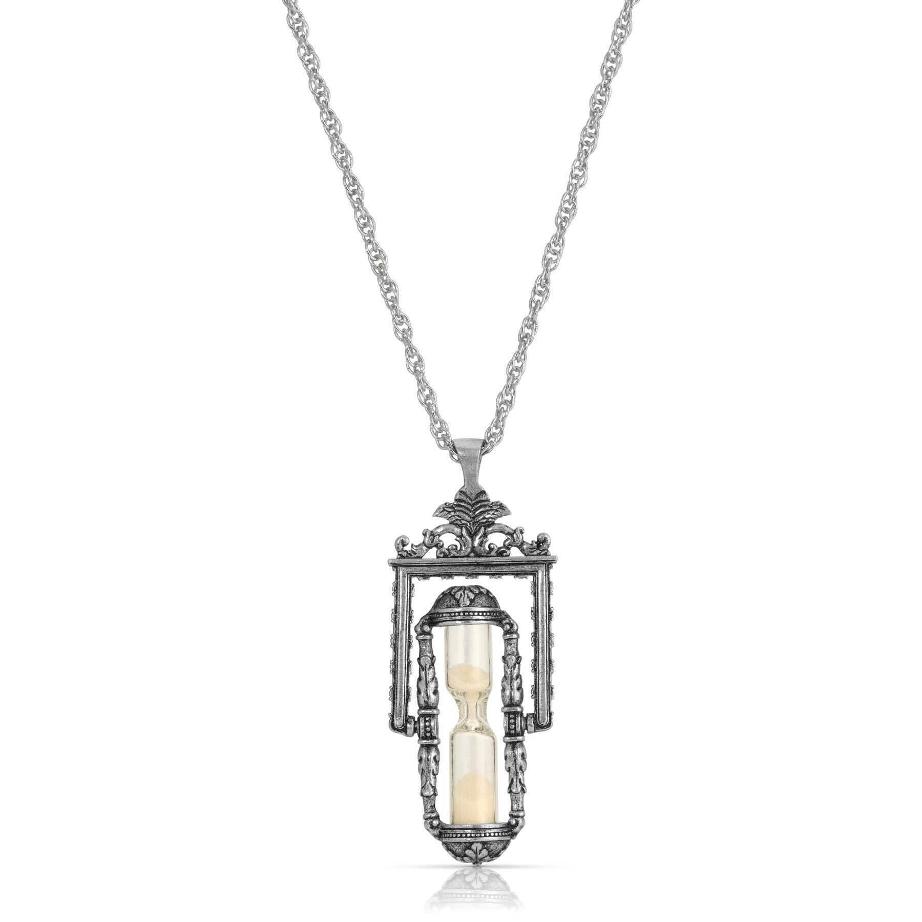 1928 Vintage Jewelry Hourglass Pendant Necklace - 30 Inch Silver Chain, Perfect for Anniversary Gifts & Formal Occasions