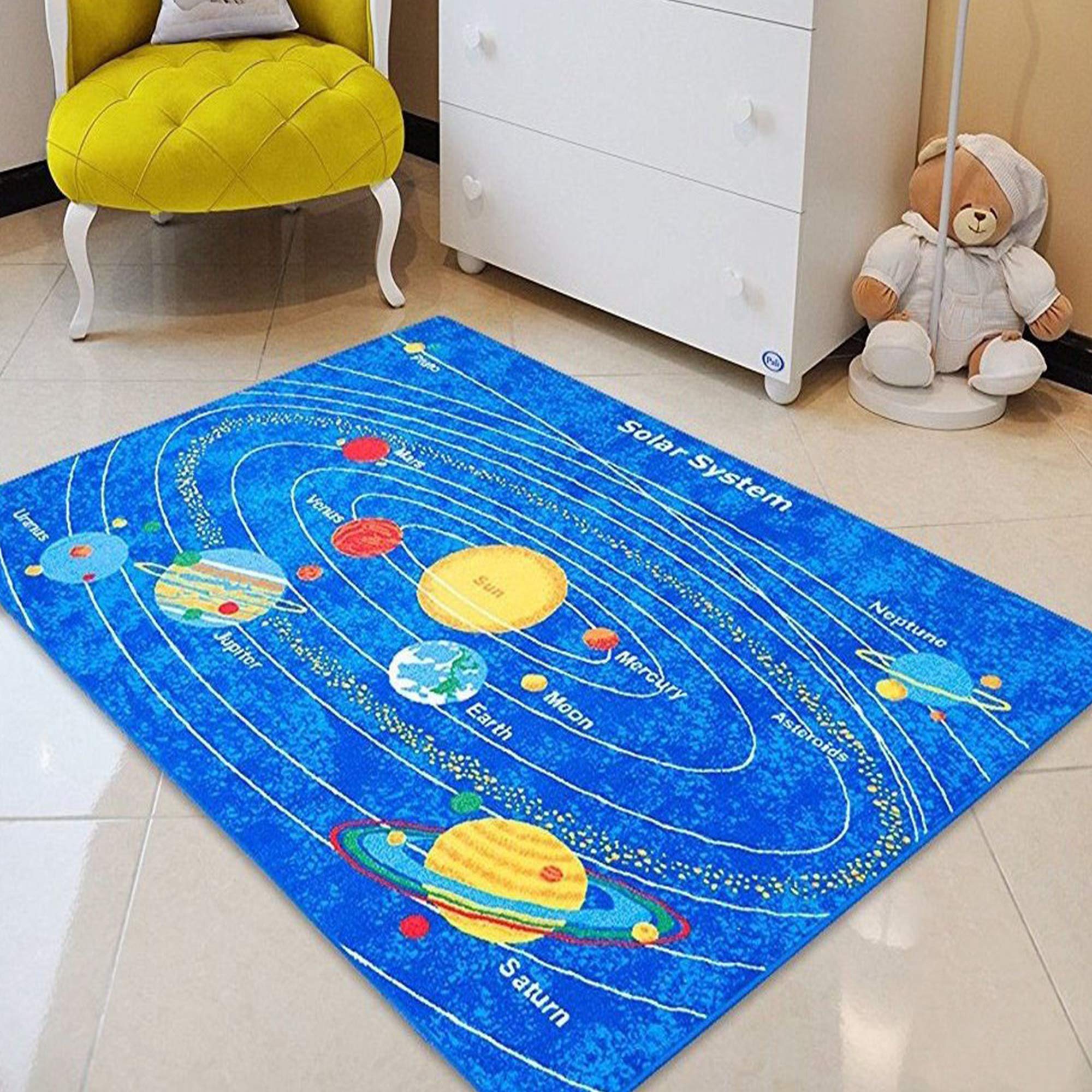 Educational Kids Solar System Play Mat - Non-Slip Area Rug for Boys & Girls | Toddler Learning Rug for Nursery, Daycare & School | Space Theme Floor Mat (Blue/Multi) - Perfect for Playrooms, Bedrooms & Classrooms