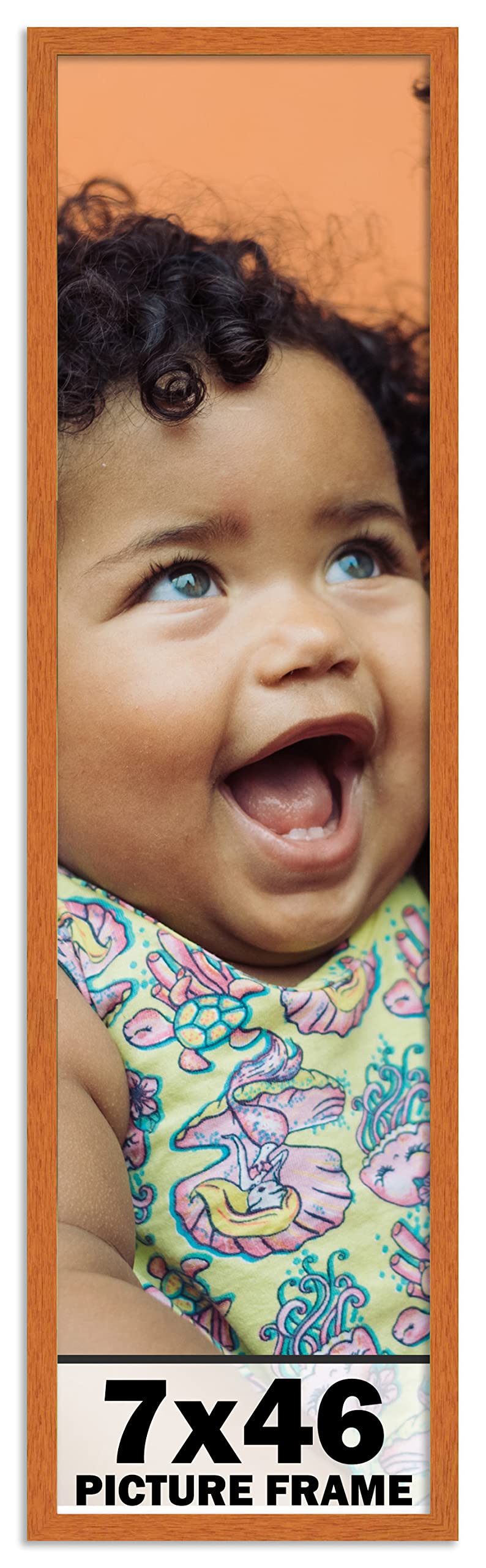 7x46 Inch Honey Pecan Brown Wood Picture Frame - Shatterproof UV Acrylic Glass & Acid-Free Backing - Modern Wall Photo Frame for Family Portraits, Living Room Decor, Wedding Photos & Office Display