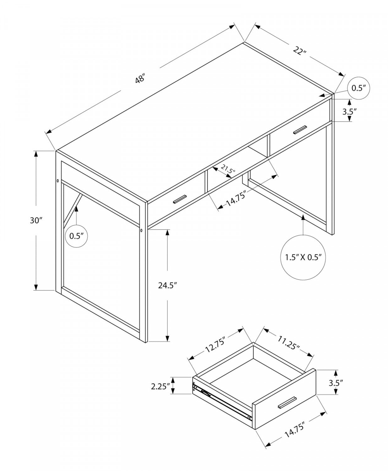 Zale Desk - Modern Brown Wooden Writing Desk for Home Office | Study, Work, and Remote Learning Workspace Solution