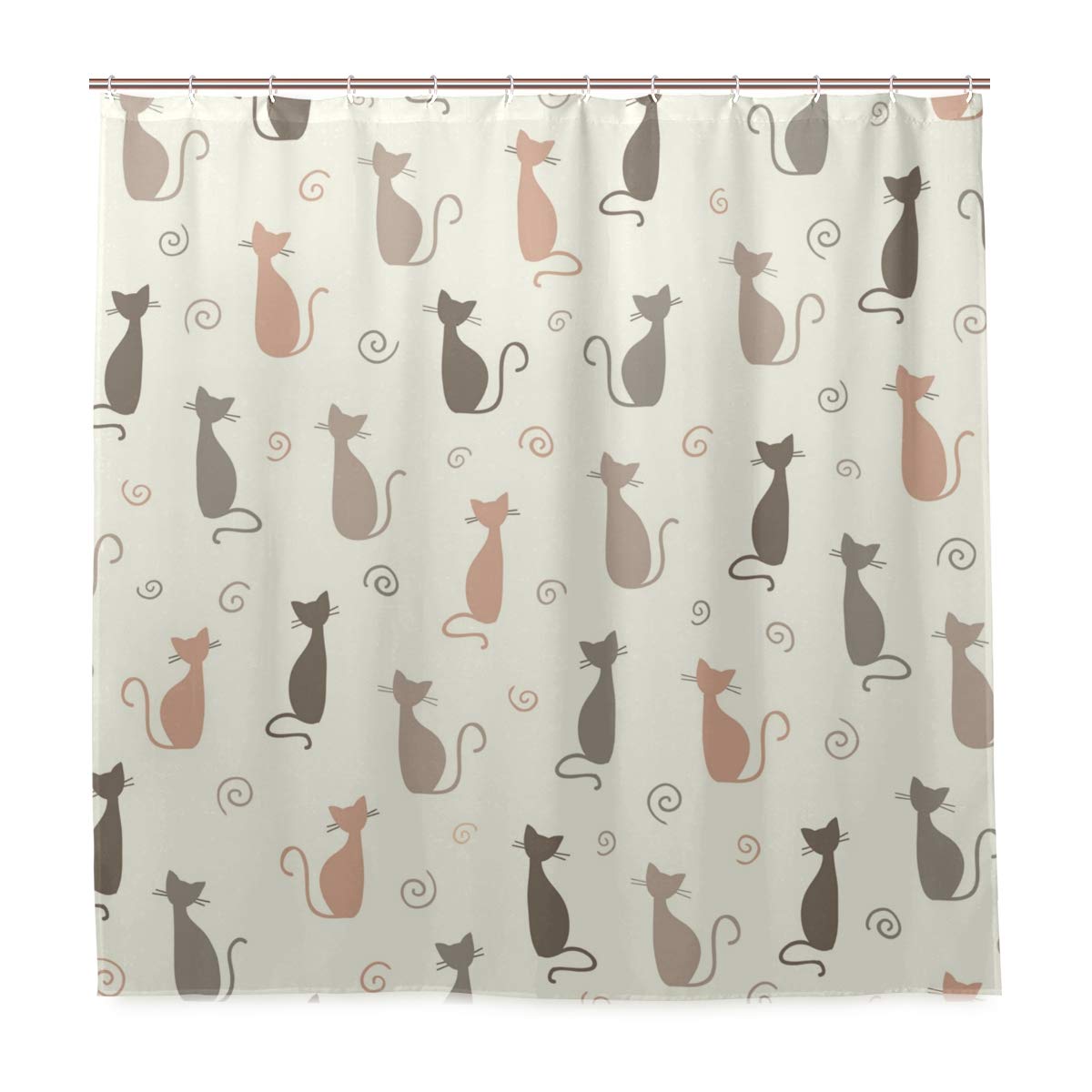 Blueangle Cute Cartoon Cat Silhouette Waterproof Shower Curtain Set with Hooks - 72x72 Inches Bathroom Decor for Kids & Adults - Perfect for Bathroom, Dorm, RV, and Apartment Decor