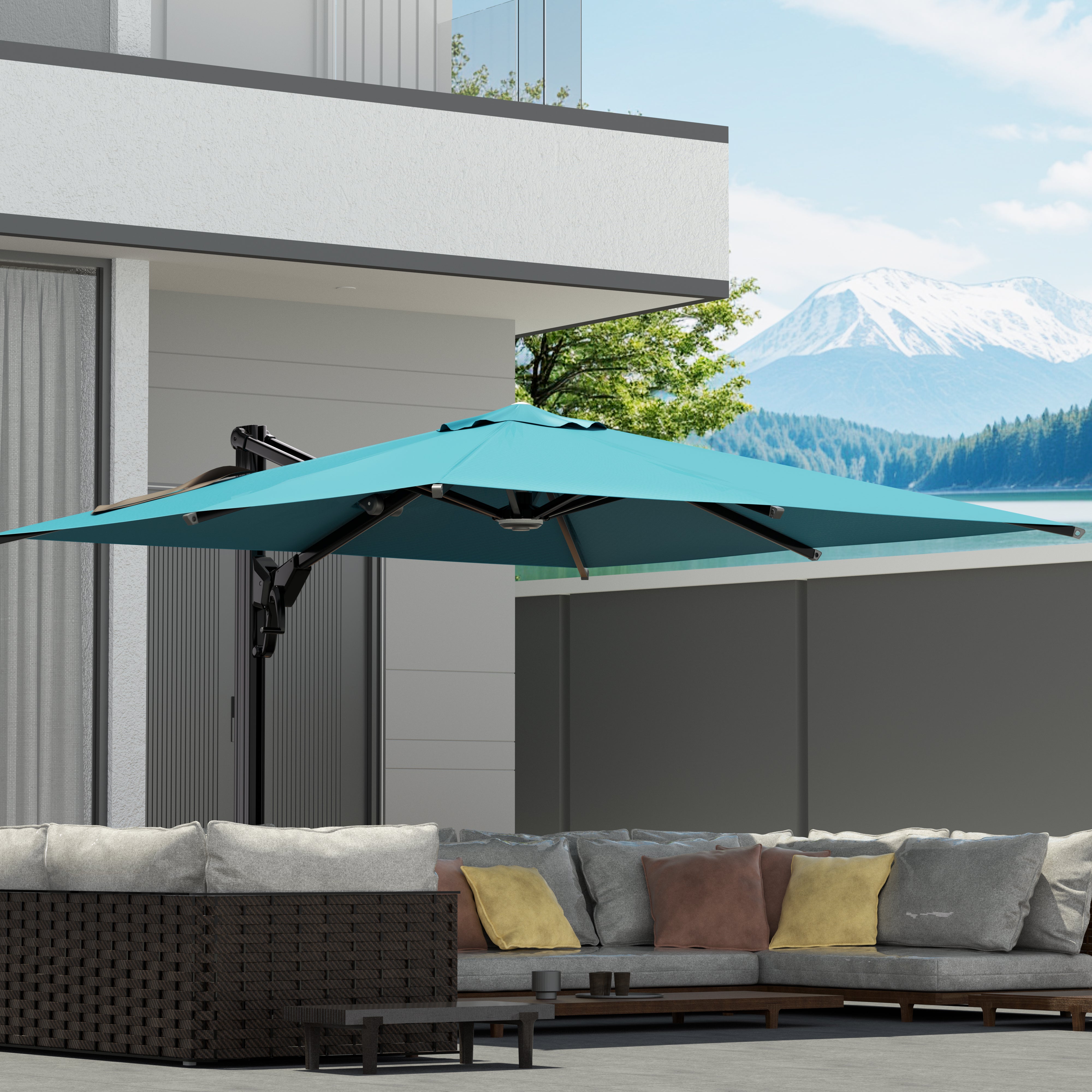 EROMMY 10x10 FT Heavy Duty Outdoor Square Offset Patio Umbrella - Windproof Cantilever Design with Sturdy Aluminum Frame, UV Protection (Blue) - Perfect for Poolside, Backyard, Deck & Garden Shade