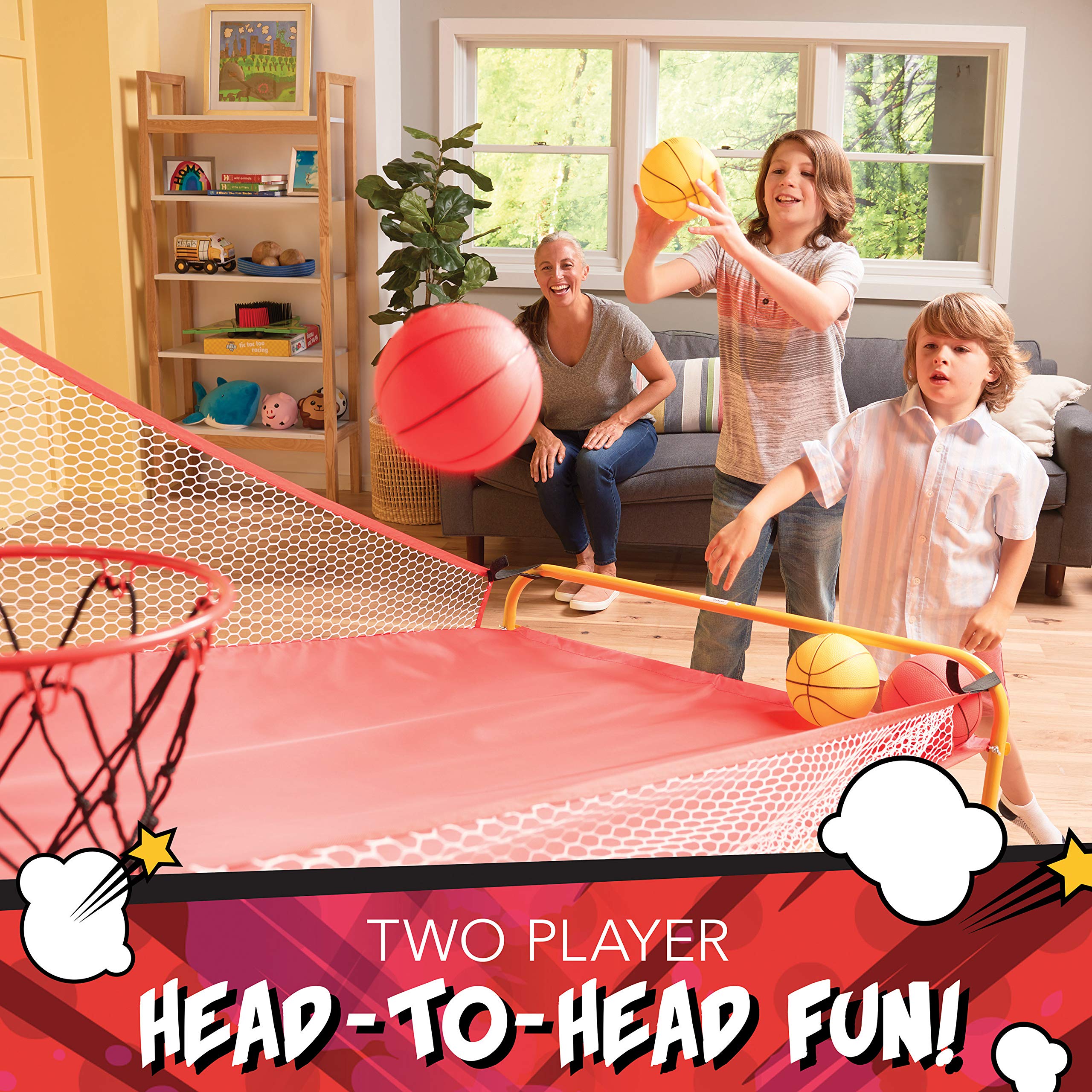 Franklin Sports Ryan's World Arcade Basketball Game - 2 Player Indoor Basketball Hoop Set with Electronic Scoreboard & 4 Mini Balls - Fun Kids Sports Toy for Home, Birthday Party & Family Game Night