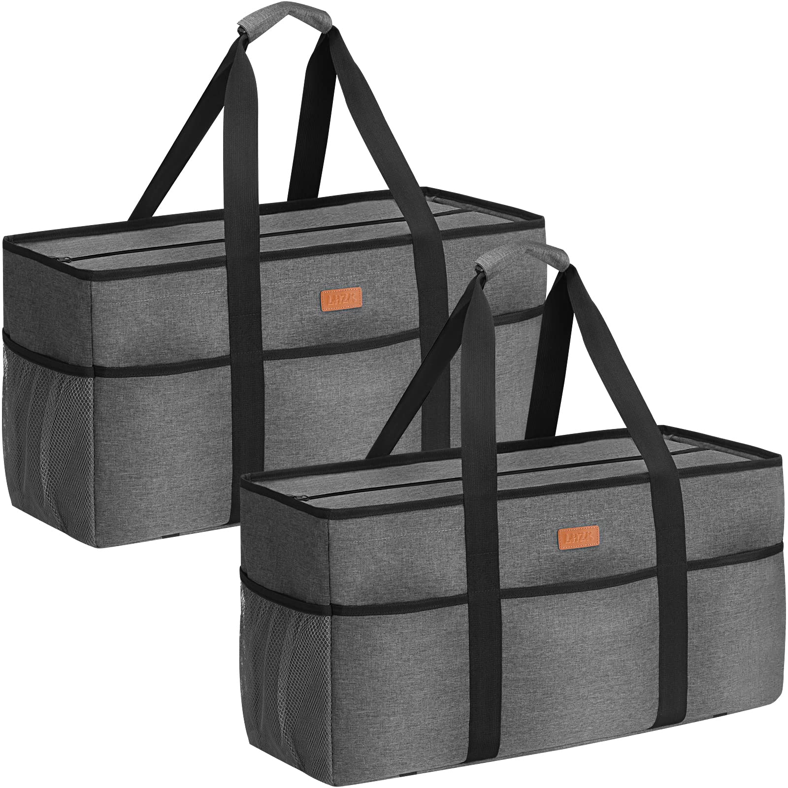 LHZK Extra Large Stand Up Utility Tote Bag with Lid - Reinforced Metal Wire Frame & Sides - Perfect for Grocery Shopping, Beach Trips, and Storage Organization