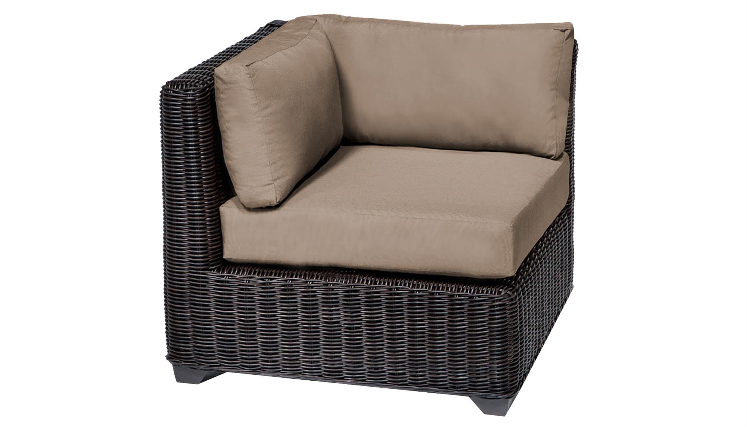 TK Classics Venice Corner Patio Chair in Tan - Wicker Outdoor Lounge Chair for Poolside, Patio, Garden & Balcony - Weather-Resistant All-Weather Furniture for Relaxing