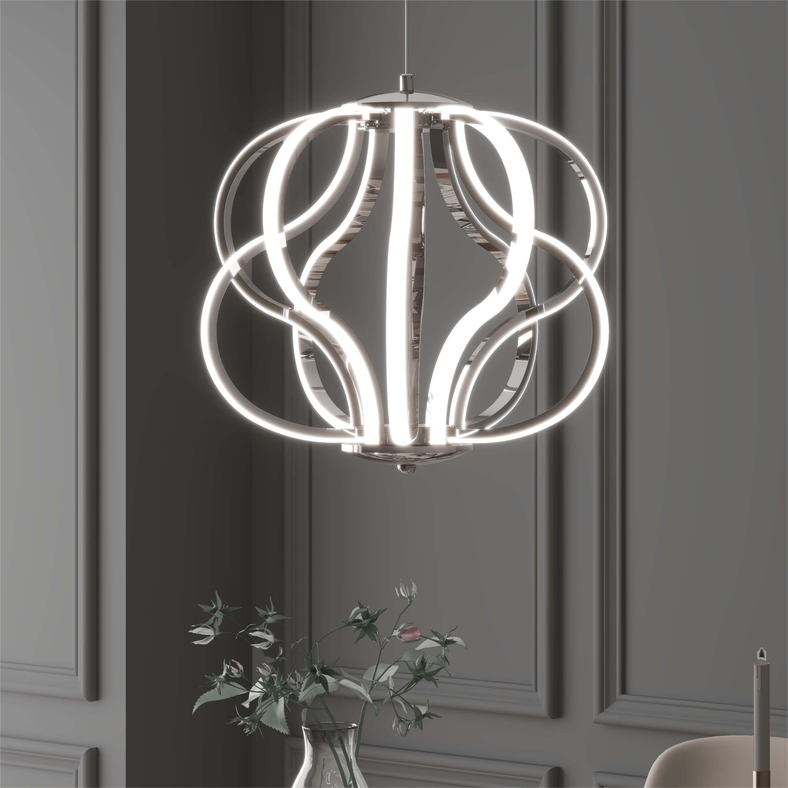 Modern LED Chandelier - 10 Light Chrome Hanging Pendant Light Fixture with Easy Installation | Silver Finish for Dining Room, Living Room, Bedroom, Kitchen & Hallway | Perfect for Home Decor & Interior Lighting