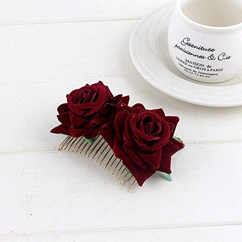 3D Rose Flower Hair Clip - Red Roses Hair Accessories for Women & Girls, Wedding Bridal Hairpins, Flamenco Dancer Headwear, Barrette Styling Tools (Wine Red) - Perfect for Weddings, Parties & Special Occasions