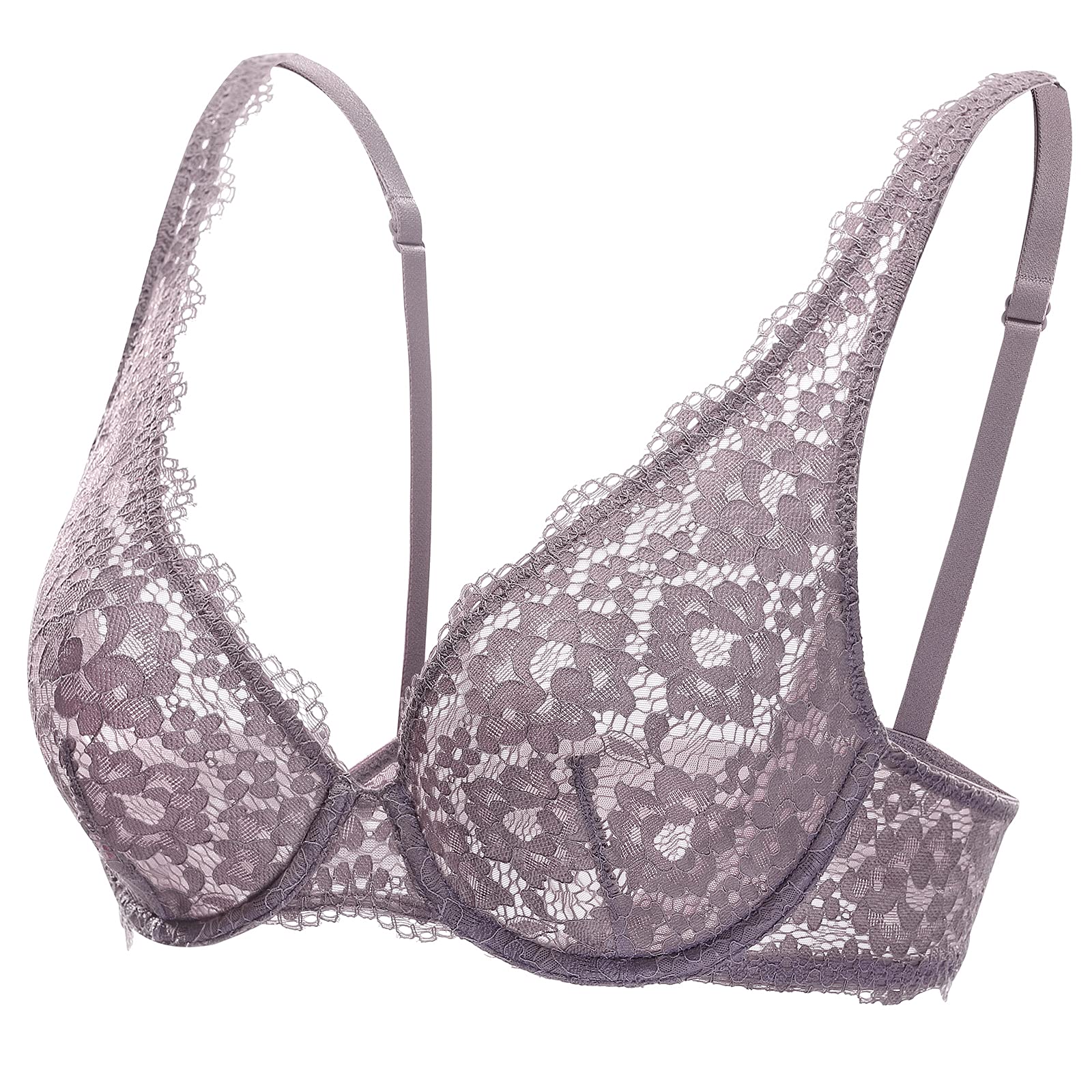 DOBREVA Women's Lace Unlined Plunge Bra with Underwire - Plus Size Sheer Full Coverage Bralette for Comfort & Support | Perfect for Everyday Wear, Date Nights & Special Occasions