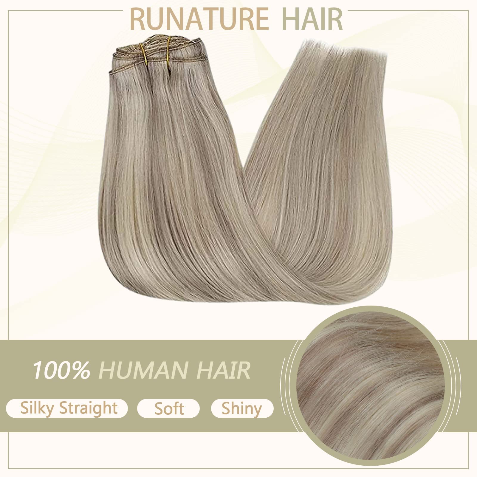 Clip in Human Hair Extensions 20 Inch - Real Platinum Blonde & Grey Highlighted Hair - 3pc & 9pc Sets for Volume & Length - Perfect for Parties, Weddings & Daily Styling