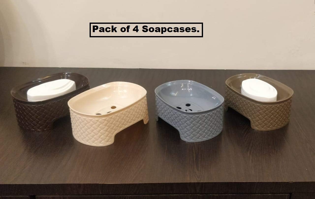 CSM Soap Holder Stand - Self Draining Soap Dish for Shower, Bathroom, Kitchen & Bathtub - Plastic Soap Case with Drainage Holes (Set of 4, Multicolor) - Perfect for Keeping Countertops Dry & Organized in Wet Areas