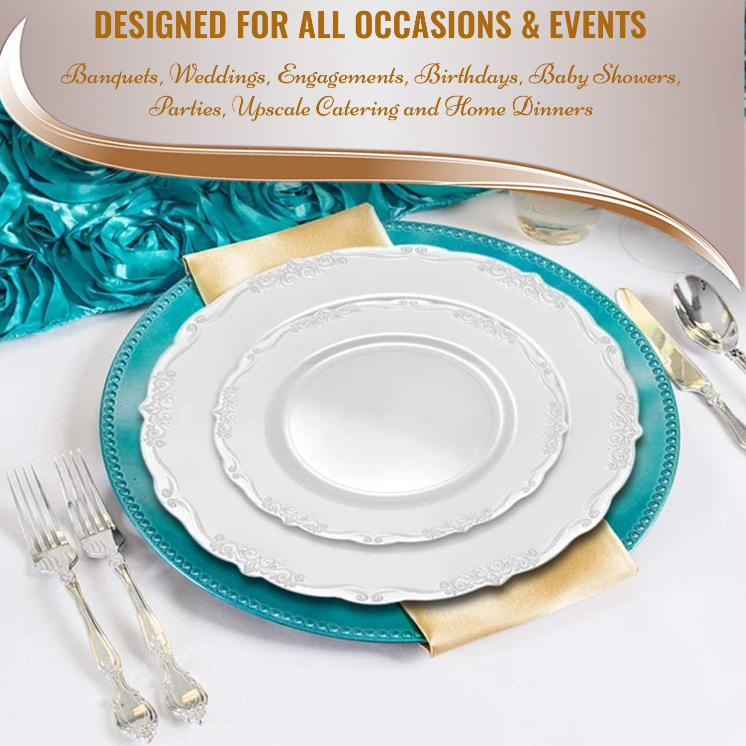 Elegant Disposable Plastic Plates Set for Party - 120-Piece White Dinnerware Combo for Wedding, Picnic, BBQ & Outdoor Events | Durable & Stylish Disposable Tableware
