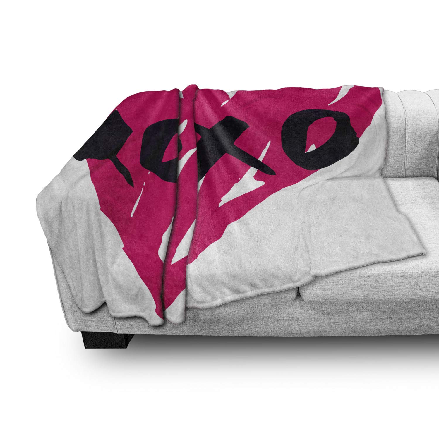 Ambesonne Xo Throw Blanket - Romantic Lovers Heart with Kisses Abstract Calligraphy Design, Soft Flannel Fleece Couch Cover for Couples (60