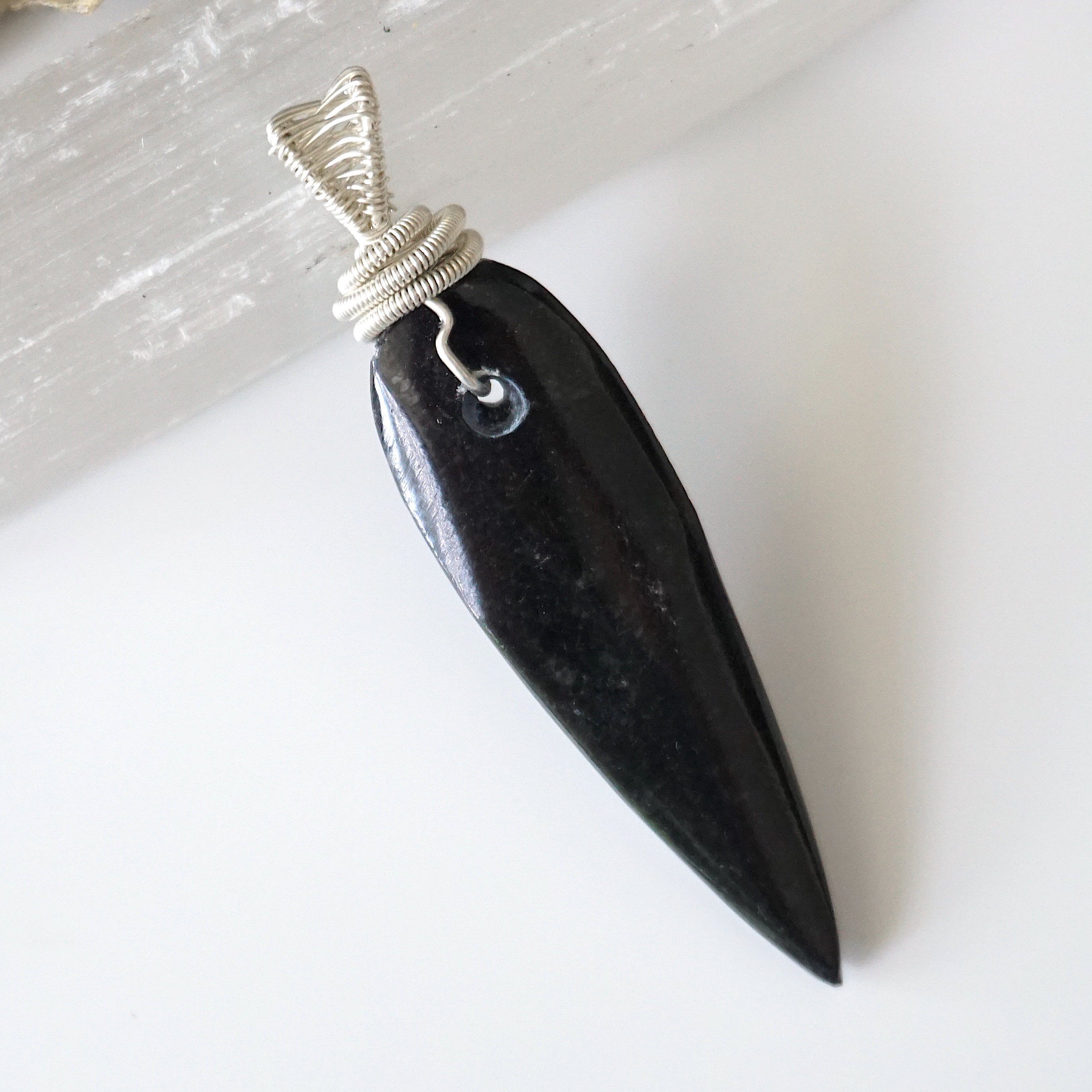 Black Fossil Arrowhead Necklace - Sterling Silver Wire Wrap Pendant Jewelry for Men & Women | Perfect for Outdoor Adventures, Nature Lovers & Unique Gift Giving