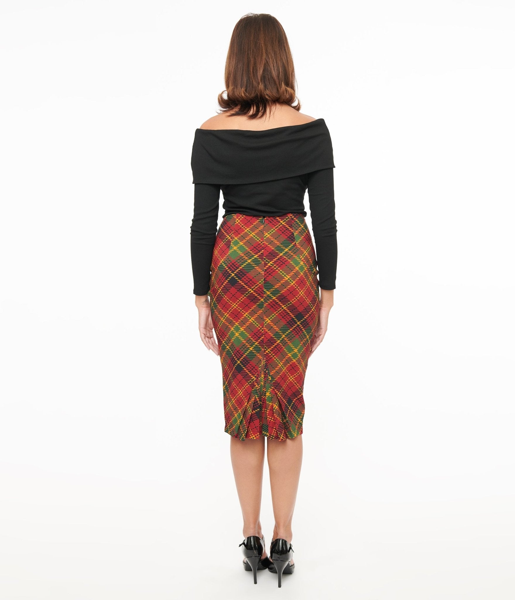 Vintage 1950s Burnt Orange & Green Plaid Pencil Skirt - Retro High Waist Slim Fit Women's Skirt for Office, Party & Special Occasions
