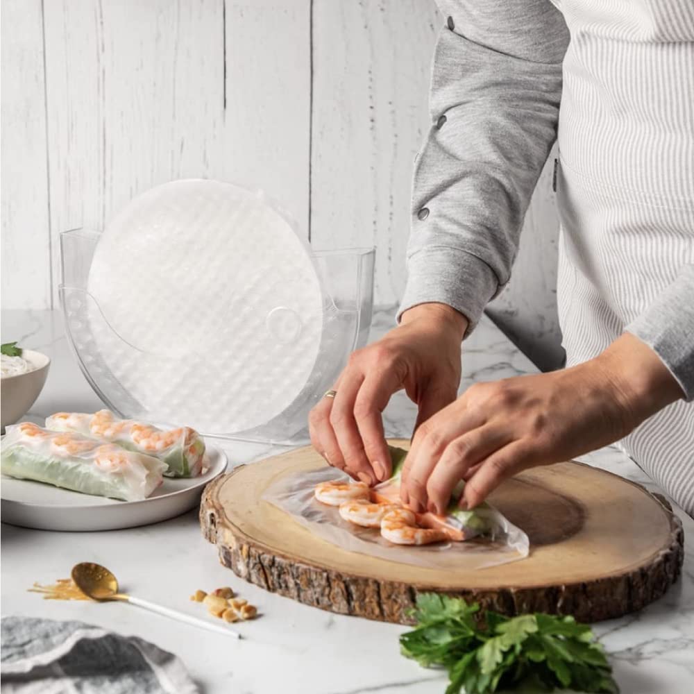 BANU Rice Paper Water Bowl with Side Pocket Holder for Spring Rolls & Summer Rolls | Banh Trang Holder | Perfect for Vietnamese Cuisine & DIY Wraps at Home