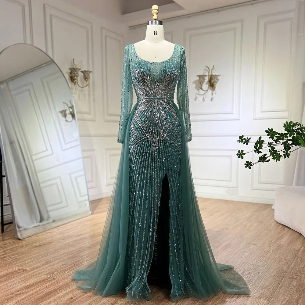 Elegant Pink Beaded Mermaid Evening Dress with Overskirt Split for Women - Luxury Wedding Party Gown 2025 LA72431 | Perfect for Prom, Red Carpet & Formal Events