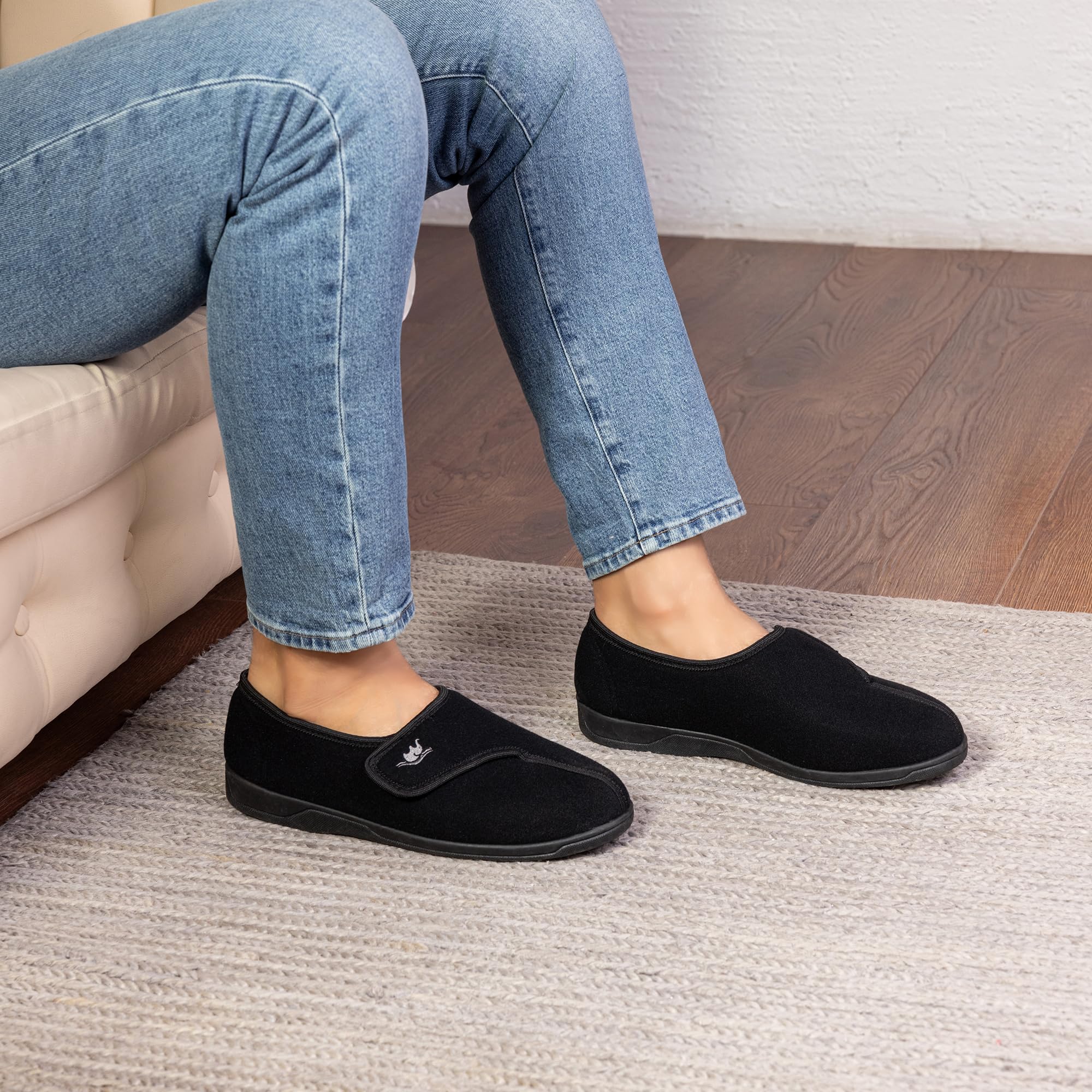 Men's Wide & Extra-Wide Memory Foam Slippers with Adjustable Closure - 80D Plush Fleece Lining for Arthritis & Edema Relief - Breathable, Machine Washable House Shoes with Anti-Slip Sole for Indoor/Outdoor Use - Perfect for Relaxing at Home, Nursing, and Post-Surgery Comfort
