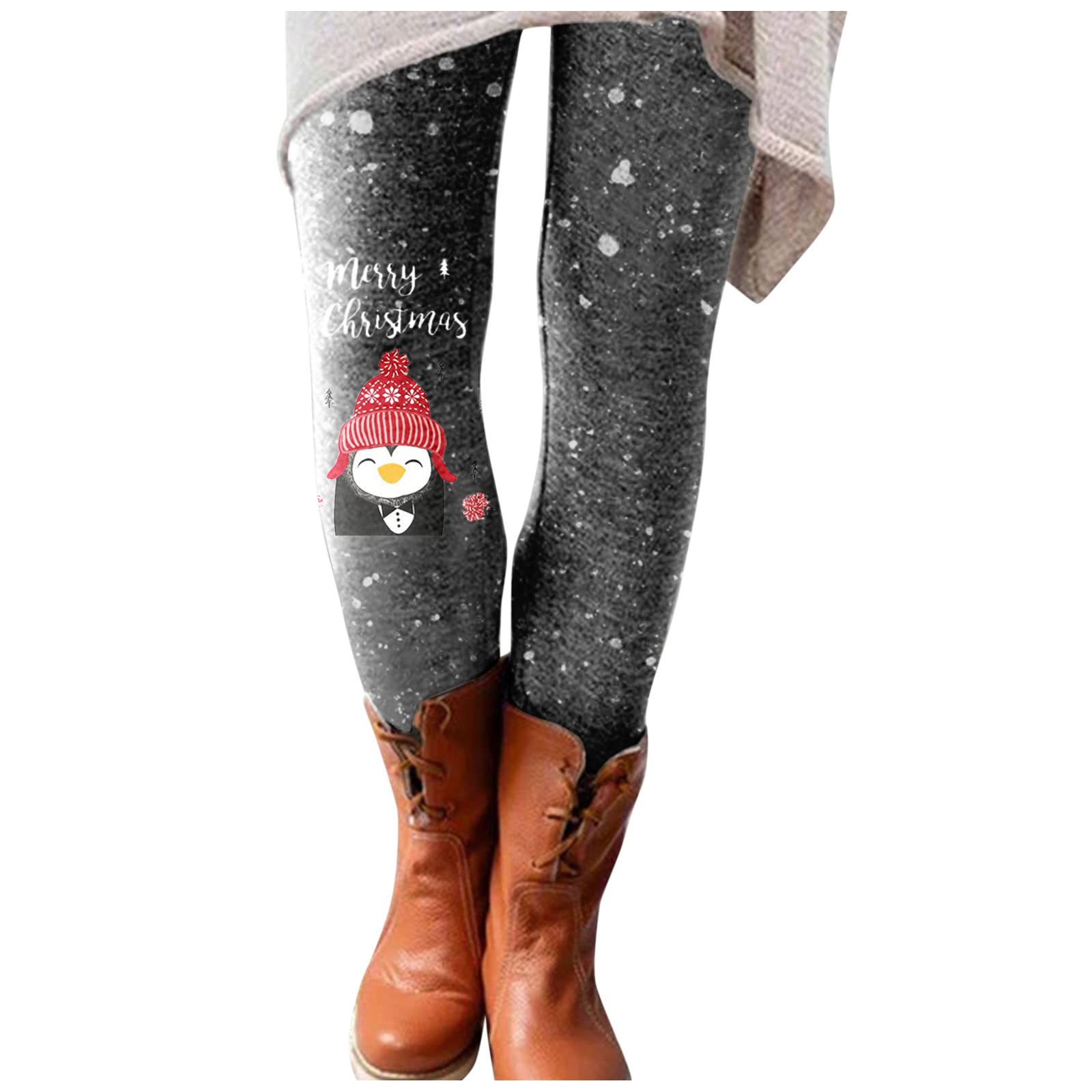 Women's Flared Pants - Stretchy High Waist Bootcut Leggings with Christmas Print | Casual Elastic Long Pants for Holiday Outfits & Winter Fashion